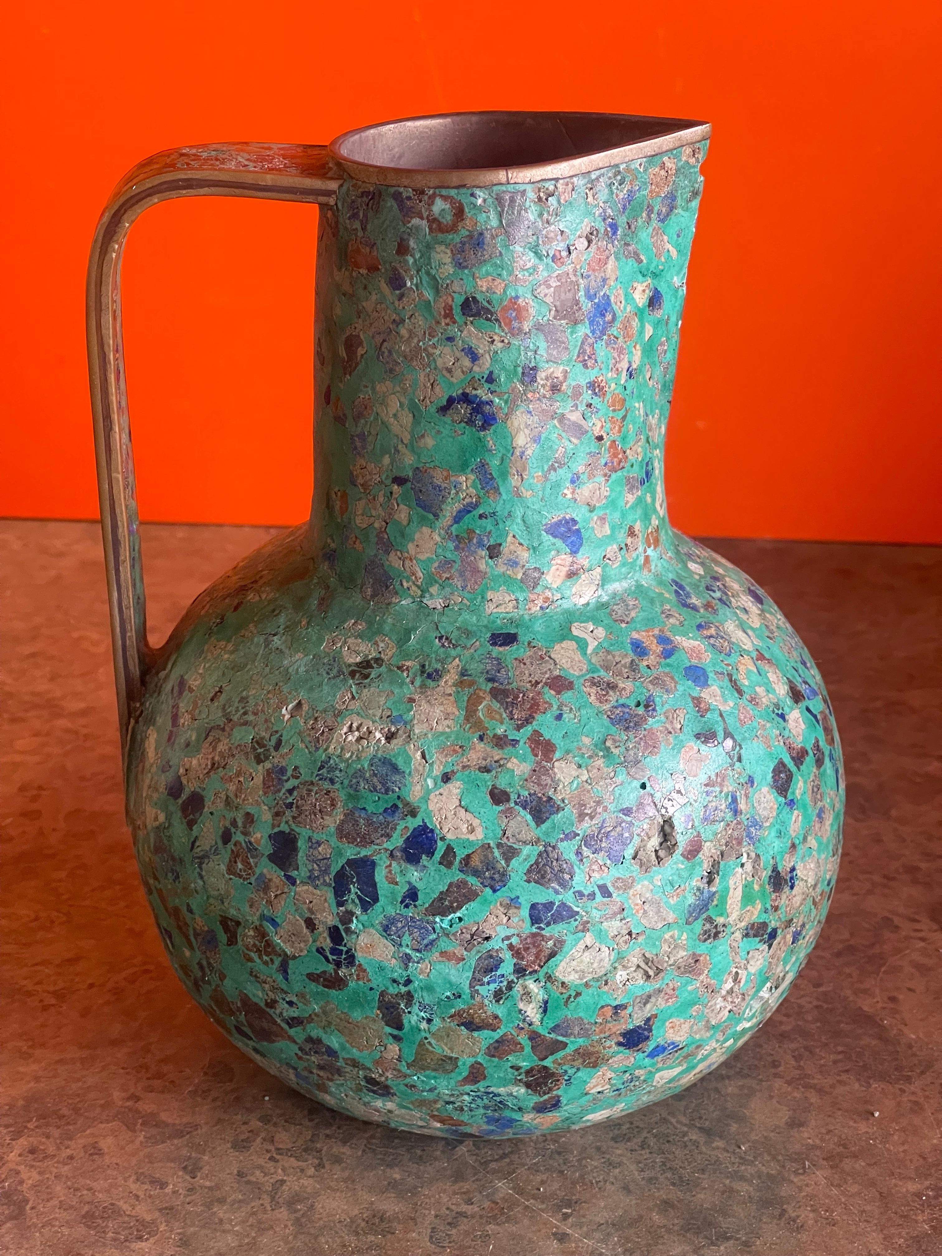 MCM Multi-Colored Stone on Brass Ewer or Pitcher in the Style of Pepe Mendoza For Sale 4