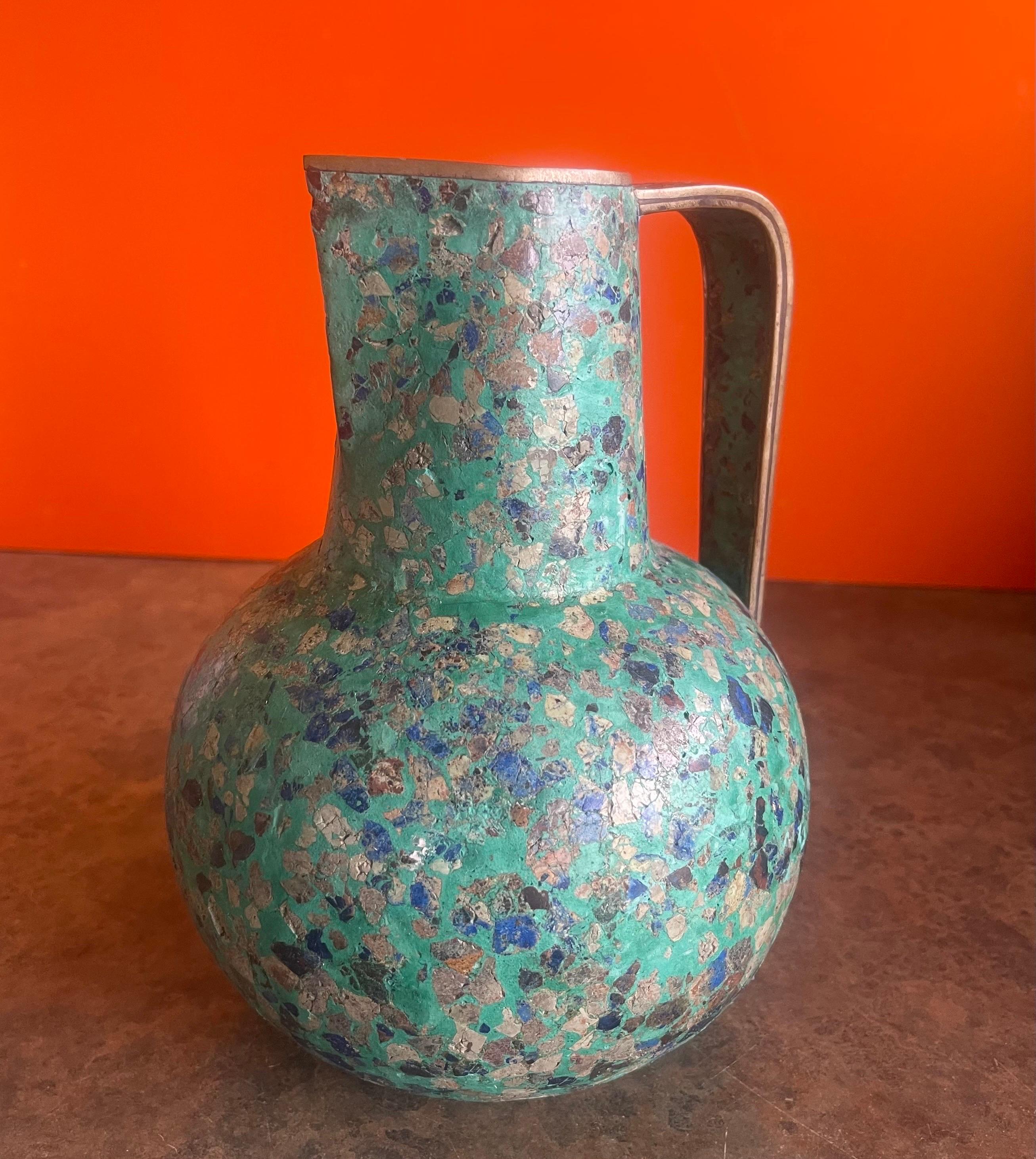 MCM Multi-Colored Stone on Brass Ewer or Pitcher in the Style of Pepe Mendoza For Sale 11