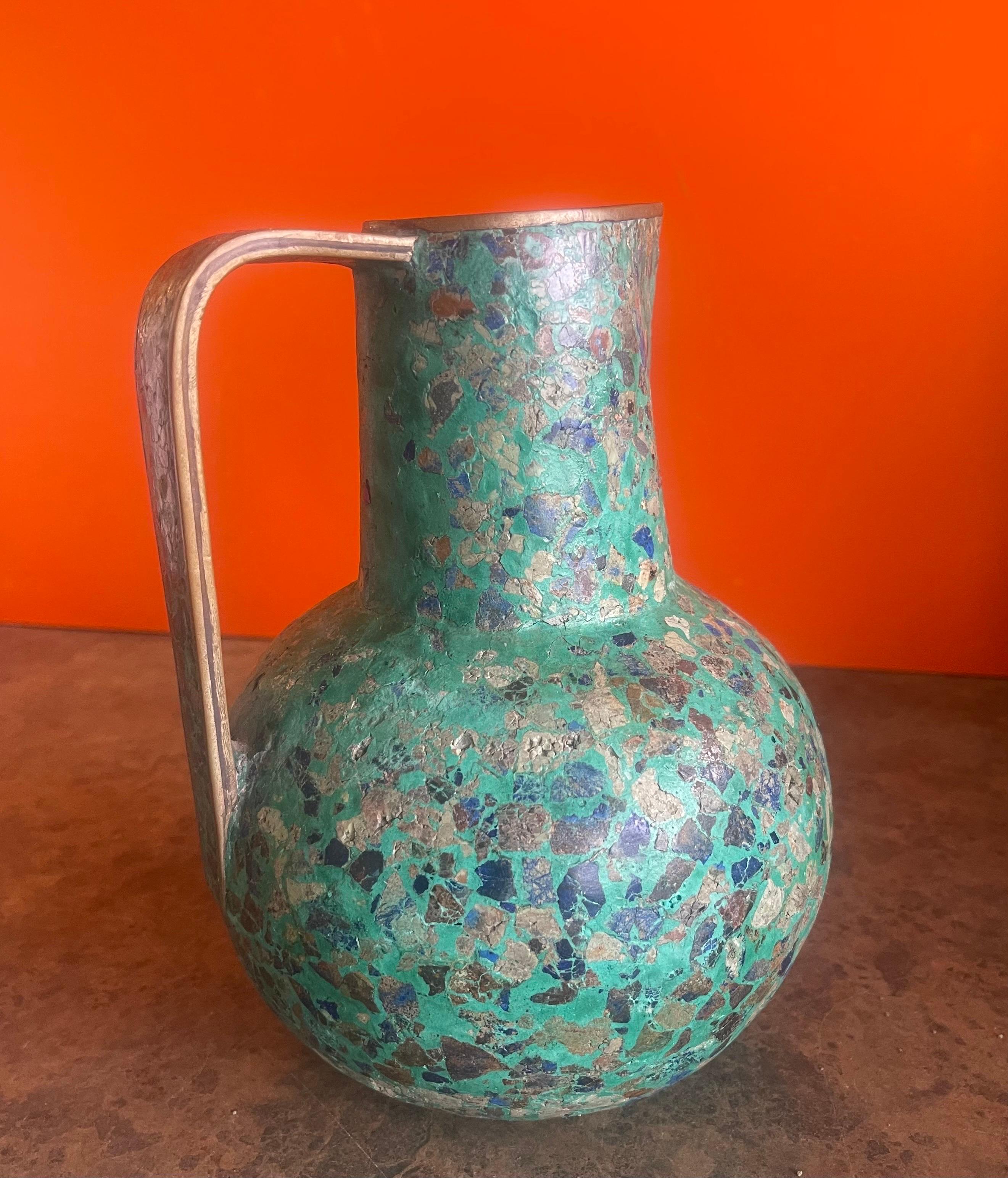 MCM Multi-Colored Stone on Brass Ewer or Pitcher in the Style of Pepe Mendoza For Sale 1