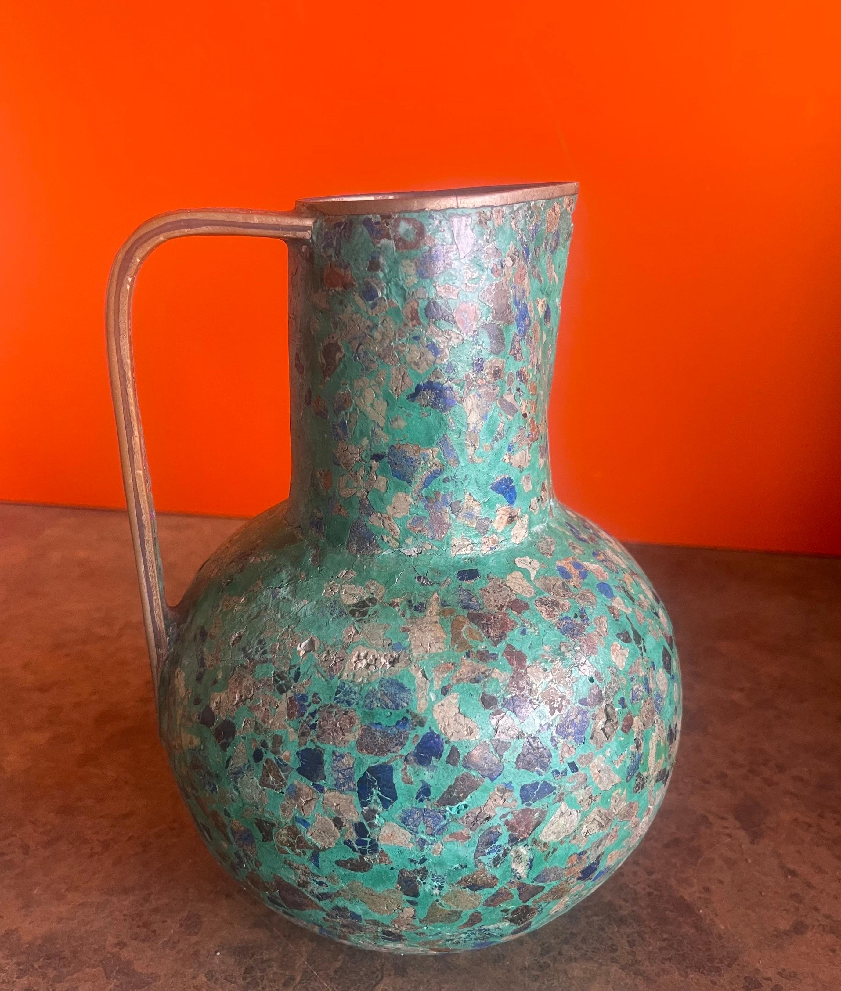 MCM Multi-Colored Stone on Brass Ewer or Pitcher in the Style of Pepe Mendoza For Sale 2