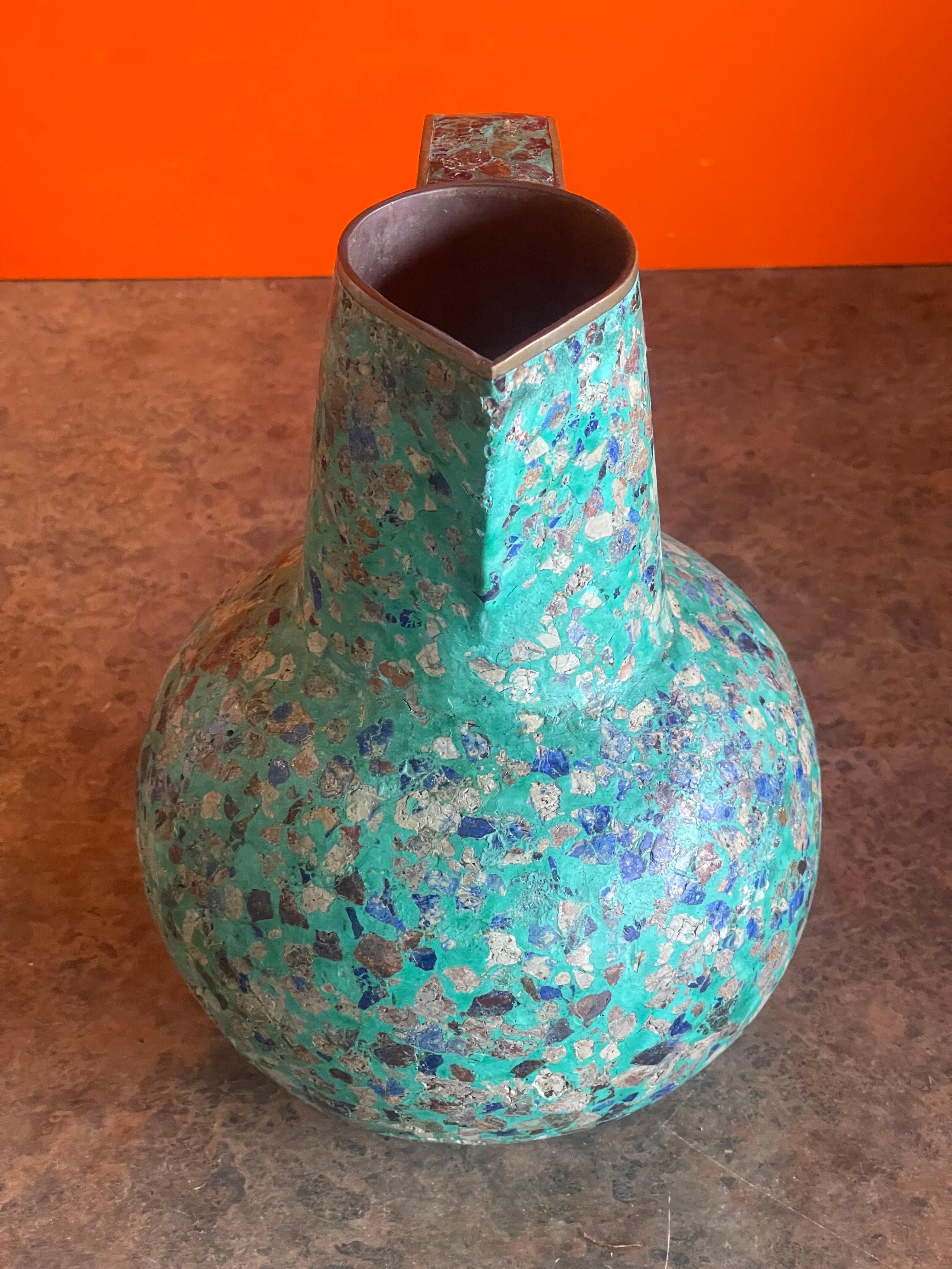 MCM Multi-Colored Stone on Brass Ewer or Pitcher in the Style of Pepe Mendoza For Sale 3