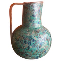 Vintage MCM Multi-Colored Stone on Brass Ewer or Pitcher in the Style of Pepe Mendoza