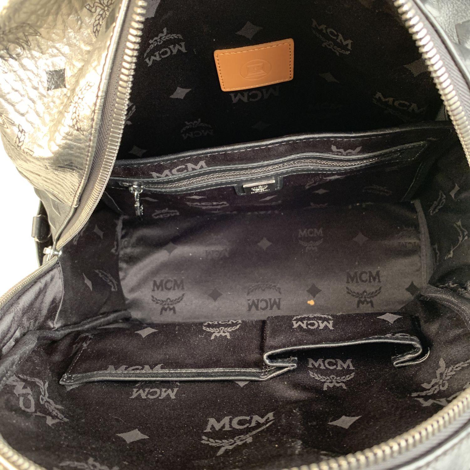 MCM Munchen Silver Black Visetos Studded Lion Stark Backpack Bag 3