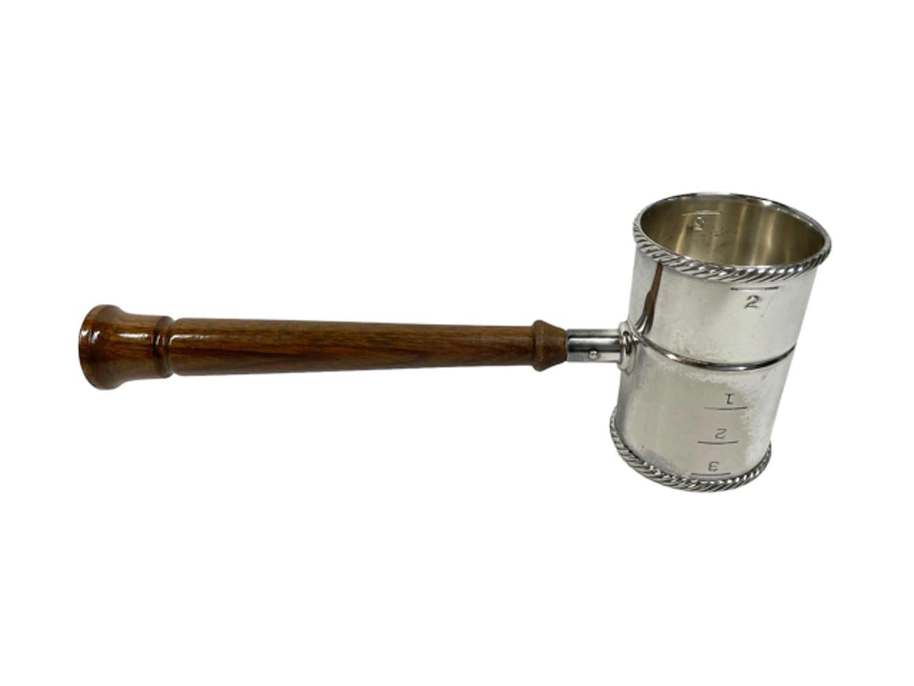 MCM Napier Silver Plate and Turned  Wood Double Sided Spirit Measure / Jigger In Good Condition In Chapel Hill, NC