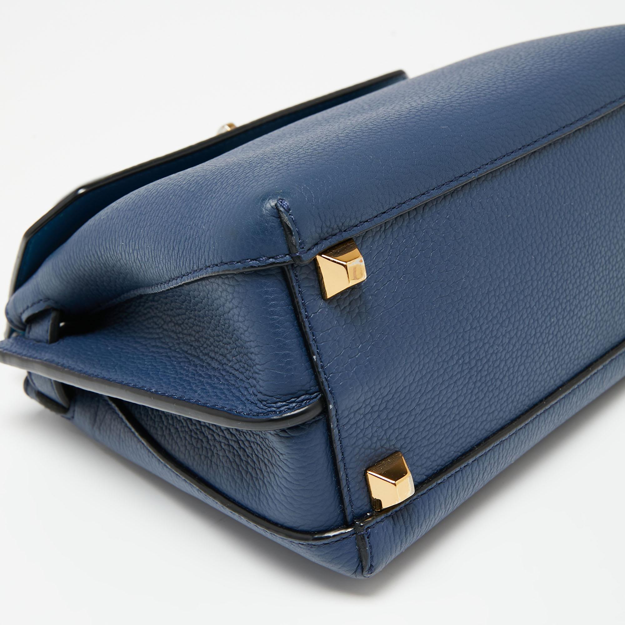 MCM Navy Blue Leather Milla Flap Top Handle Bag 3