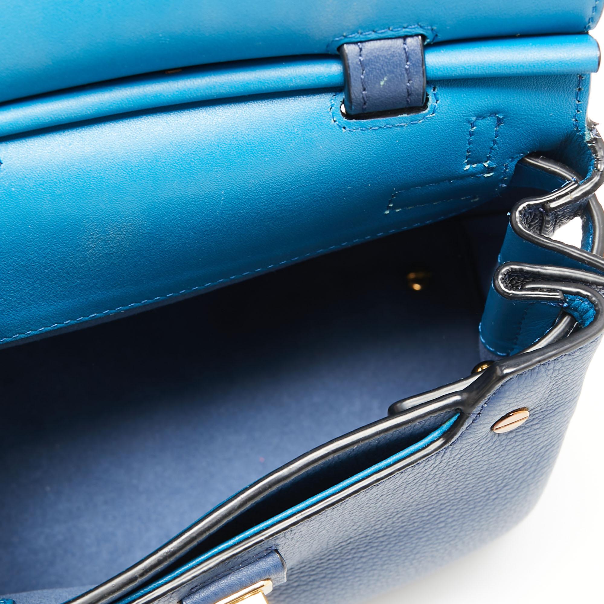 Women's MCM Navy Blue Leather Milla Flap Top Handle Bag