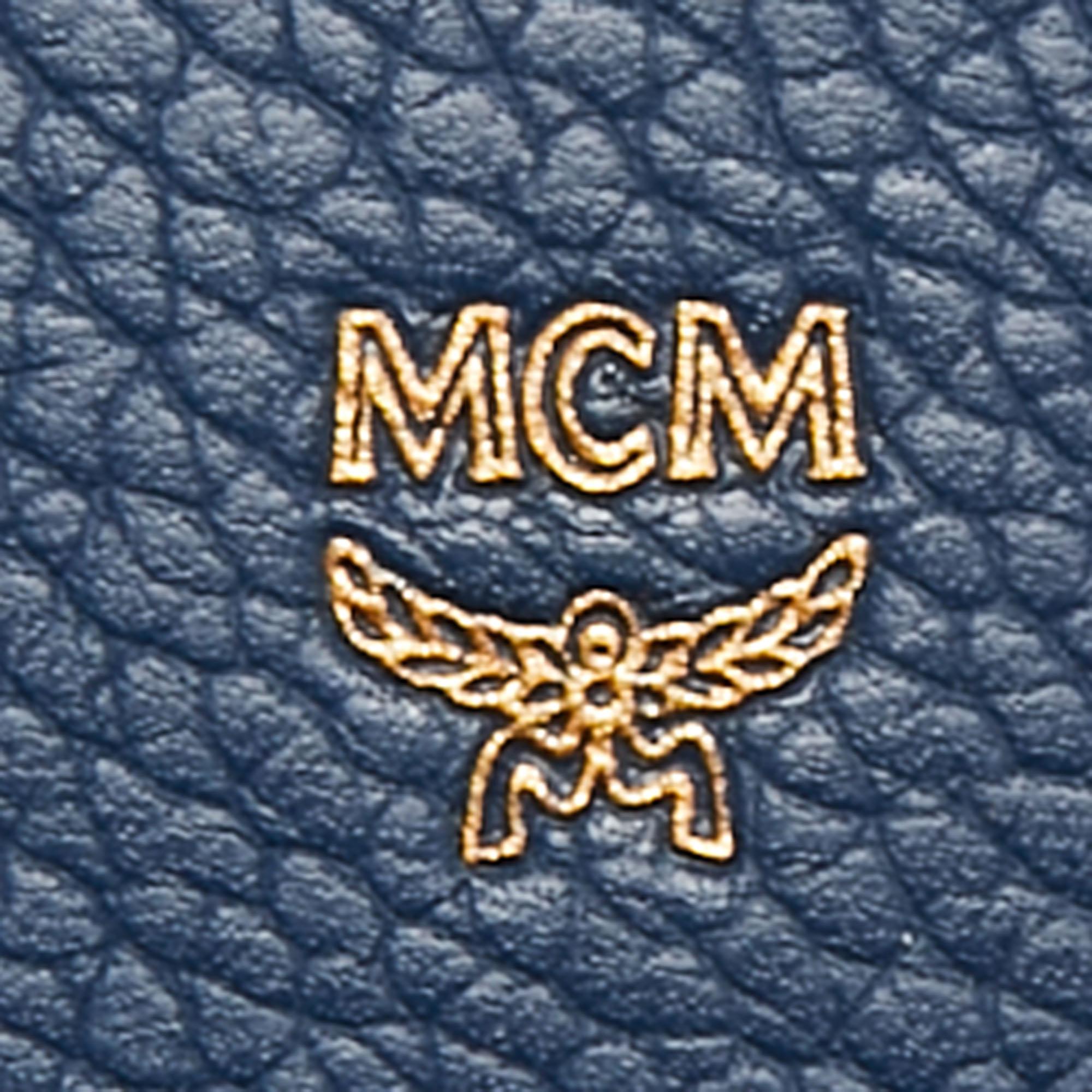 MCM Navy Blue Leather Milla Flap Top Handle Bag 1