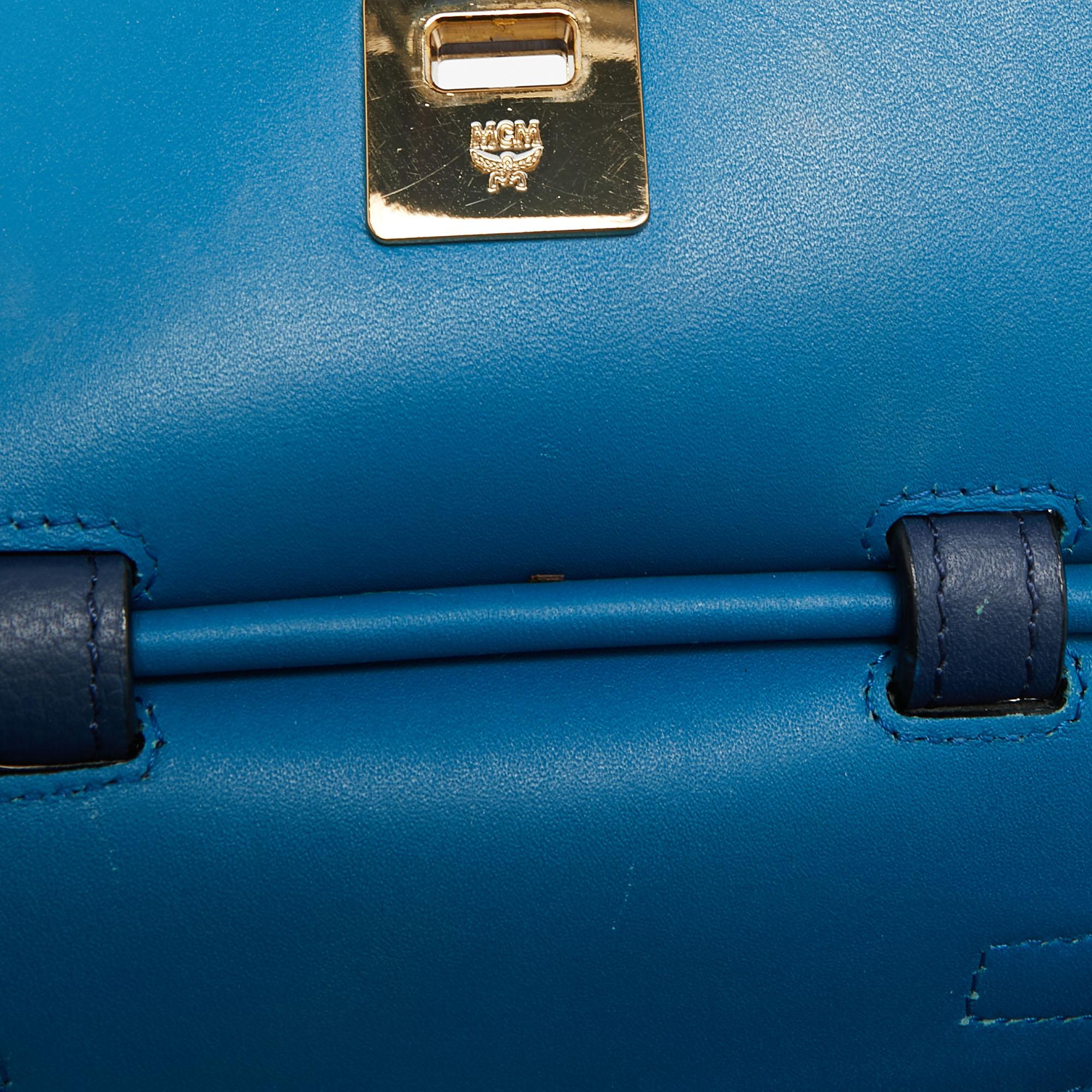 MCM Navy Blue Leather Milla Flap Top Handle Bag 2