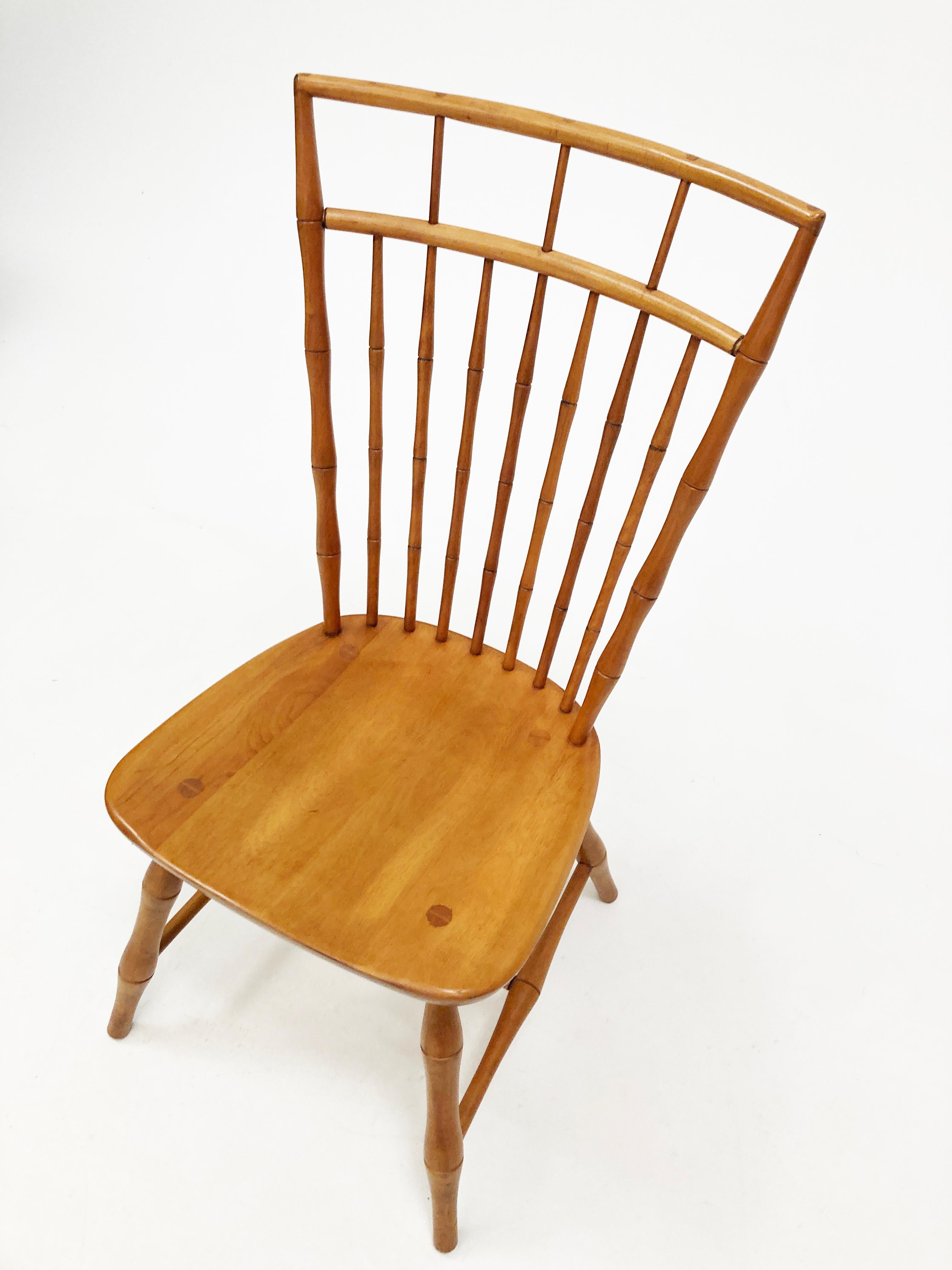 Mid-Century Modern Chaises de salle à manger MCM Nichols & Stone American Windsor Birdcage Maple Bamboo 6 en vente