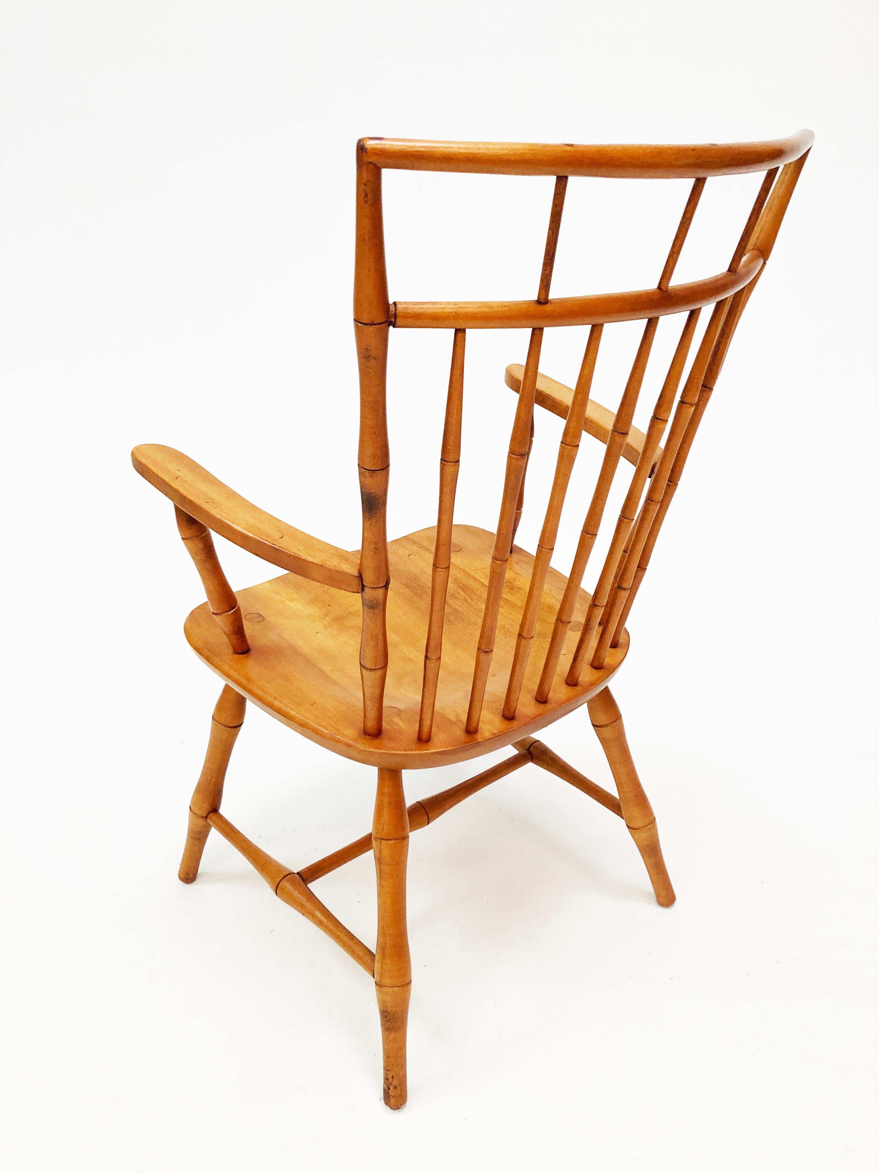 Machine-Made MCM Nichols & Stone American Windsor Birdcage Maple Bamboo Dining Chairs 6 For Sale