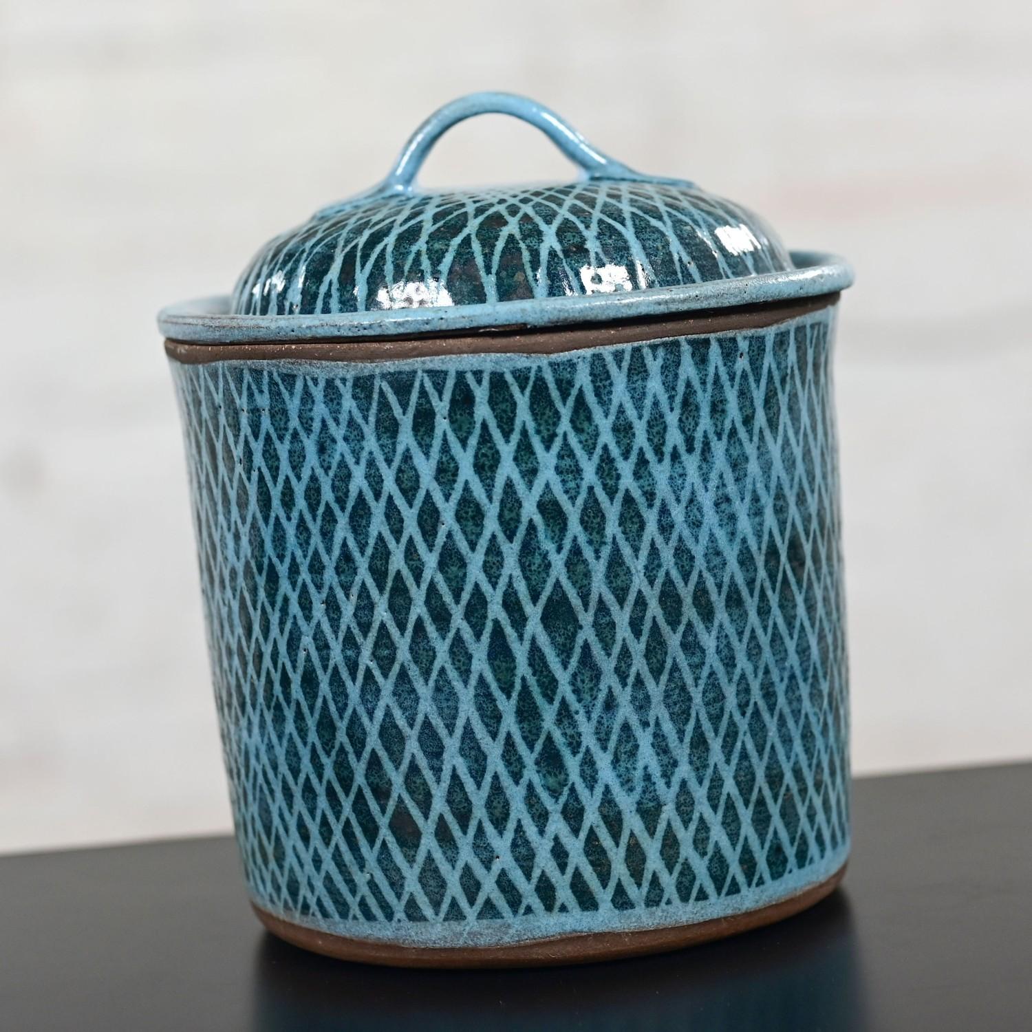 Grès porcellanato MCM Northern California Pottery Barattolo con coperchio blu di Niels Frederiksen in vendita