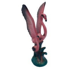 MCM Open Wing Mother & Child Pink Flamingo Ceramic Tabletop Statue By Leftons