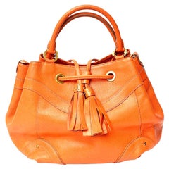  MCM Orange Leather and Gold Plated Tassel Hand Bag Vintage