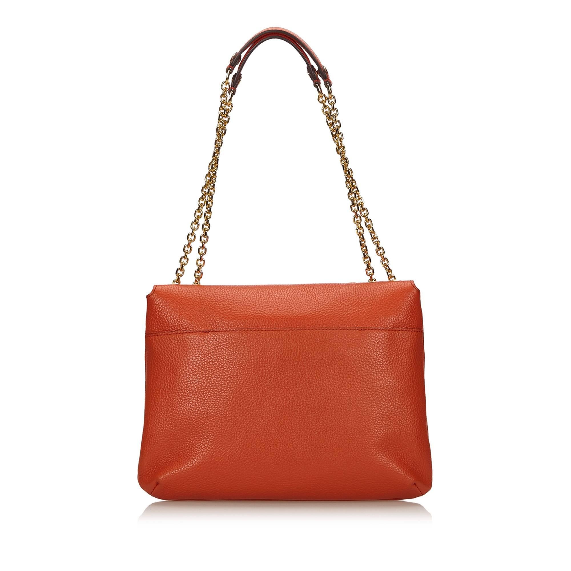 Red MCM Orange Leather Chain Shoulder Bag For Sale