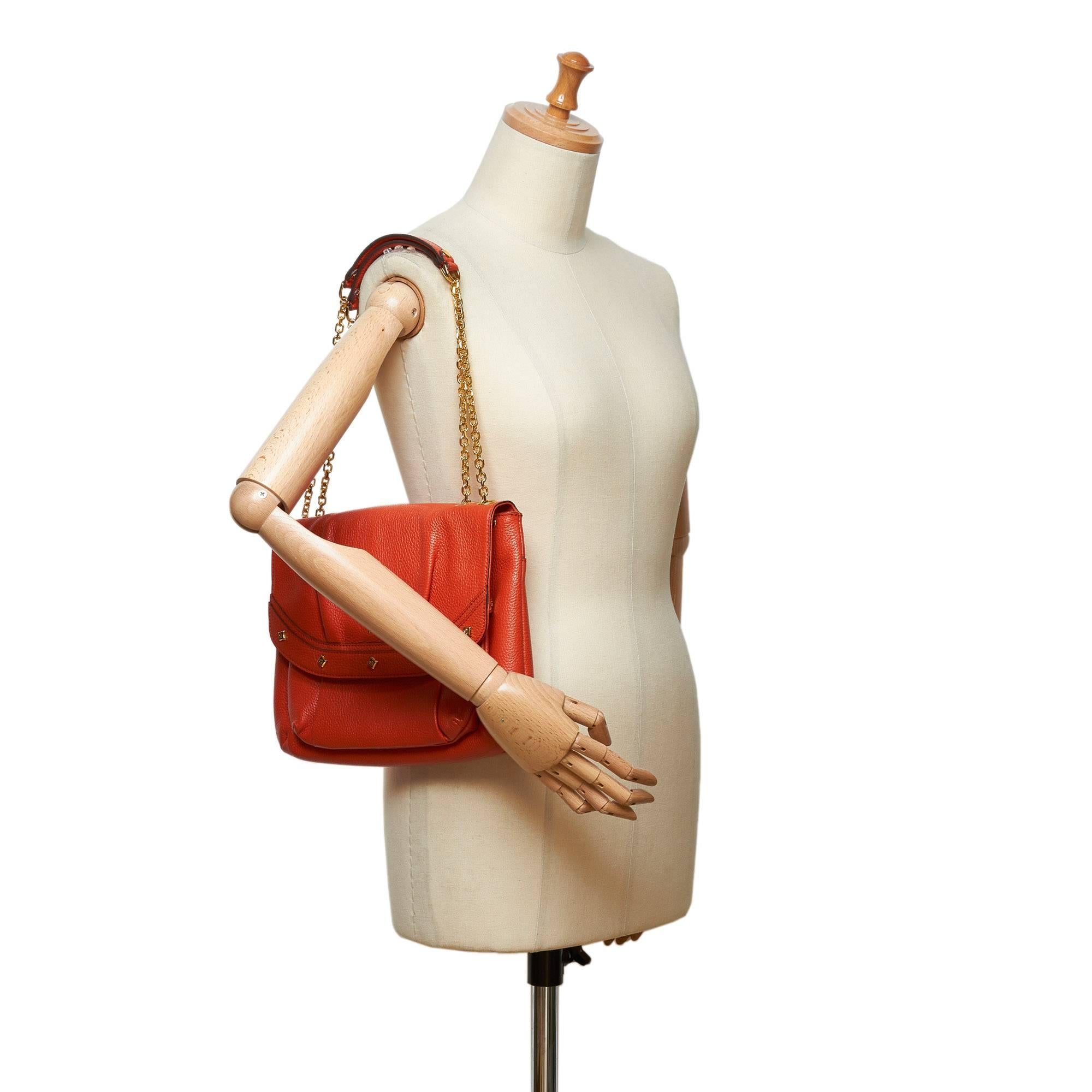 MCM Orange Leather Chain Shoulder Bag For Sale 3