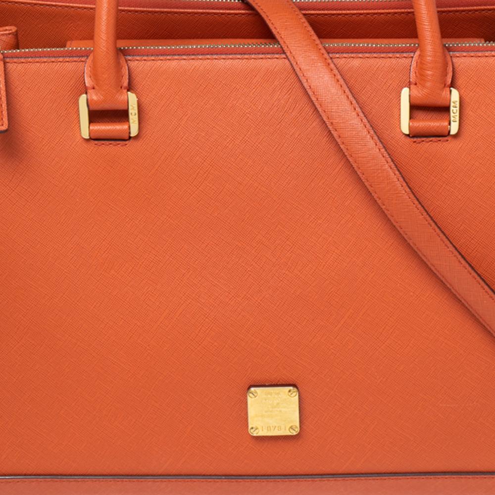 MCM Orange Leather Double Zip Tote at 1stDibs