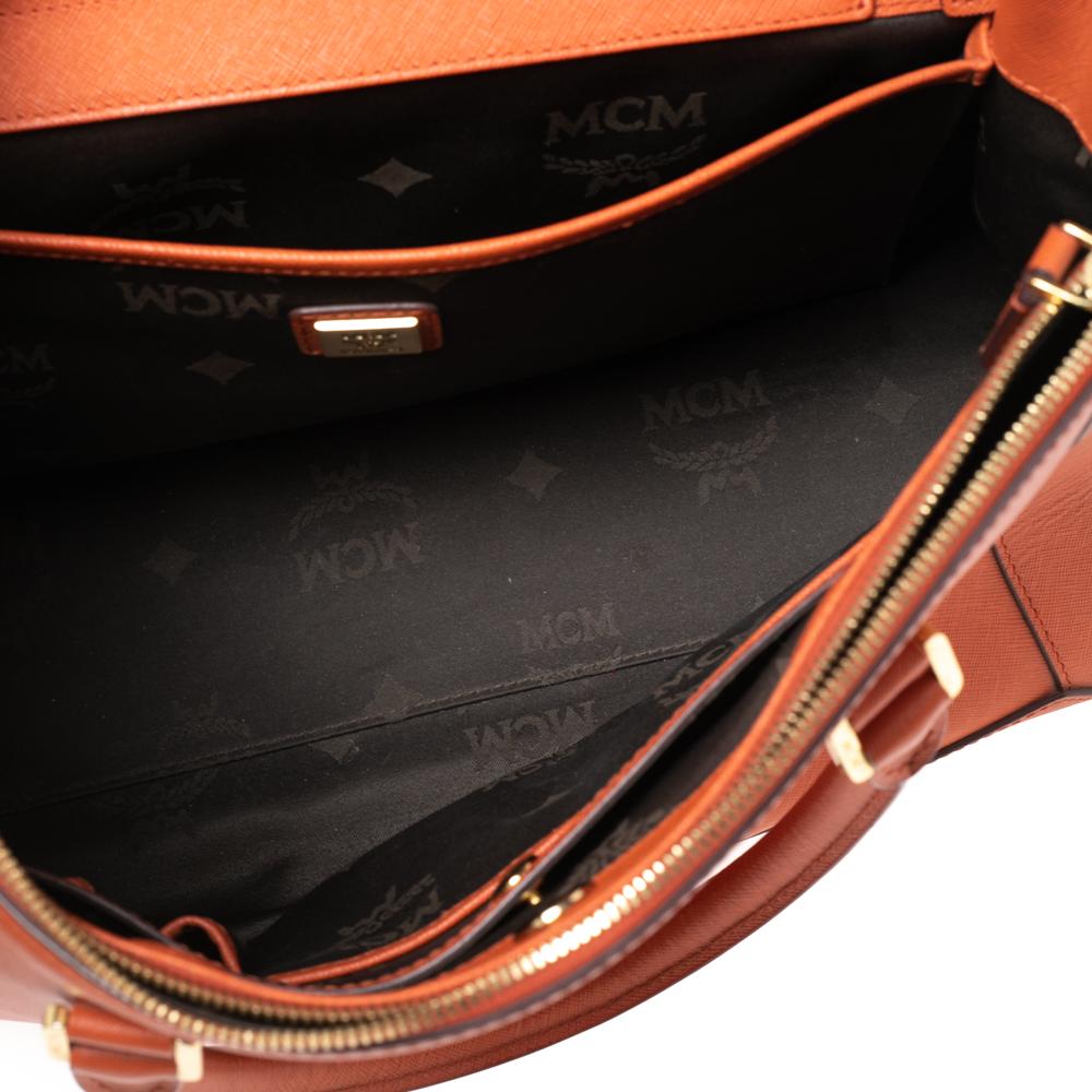 MCM Orange Leather Double Zip Tote at 1stDibs
