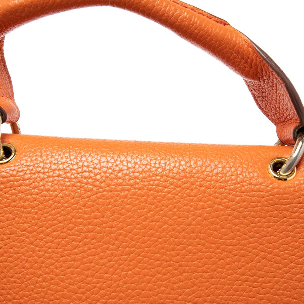 MCM Orange Leather Studded Flap Top Handle Bag 6