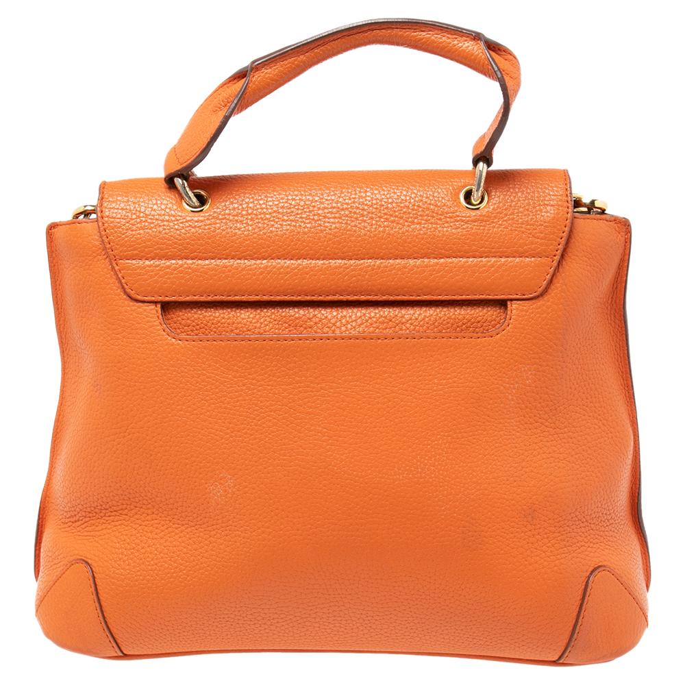 MCM Orange Leather Studded Flap Top Handle Bag 1