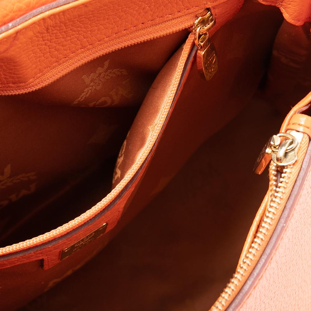 MCM Orange Leather Studded Flap Top Handle Bag 2