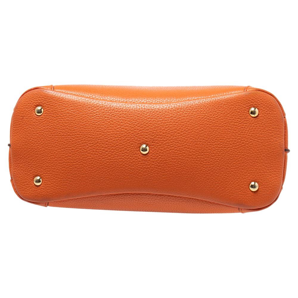 MCM Orange Leather Studded Flap Top Handle Bag 4