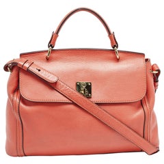MCM Orange Leather Turn Lock Flap Top Handle Bag
