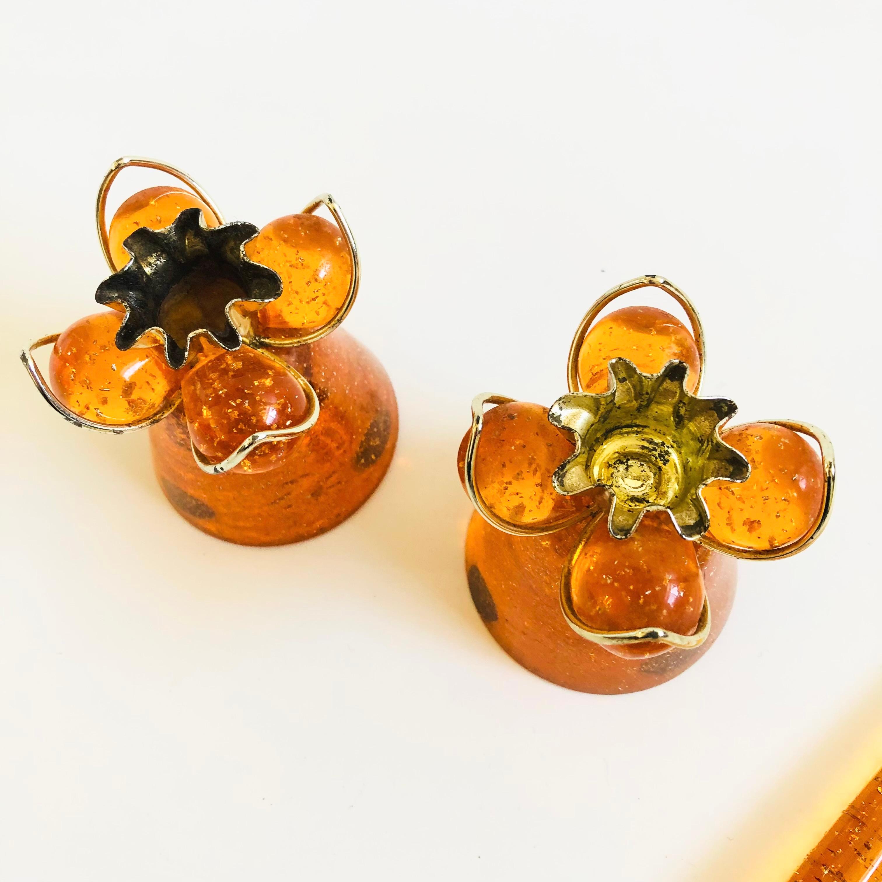 MCM Orange Lucite Candle Holders and Candles - Set of 2 4