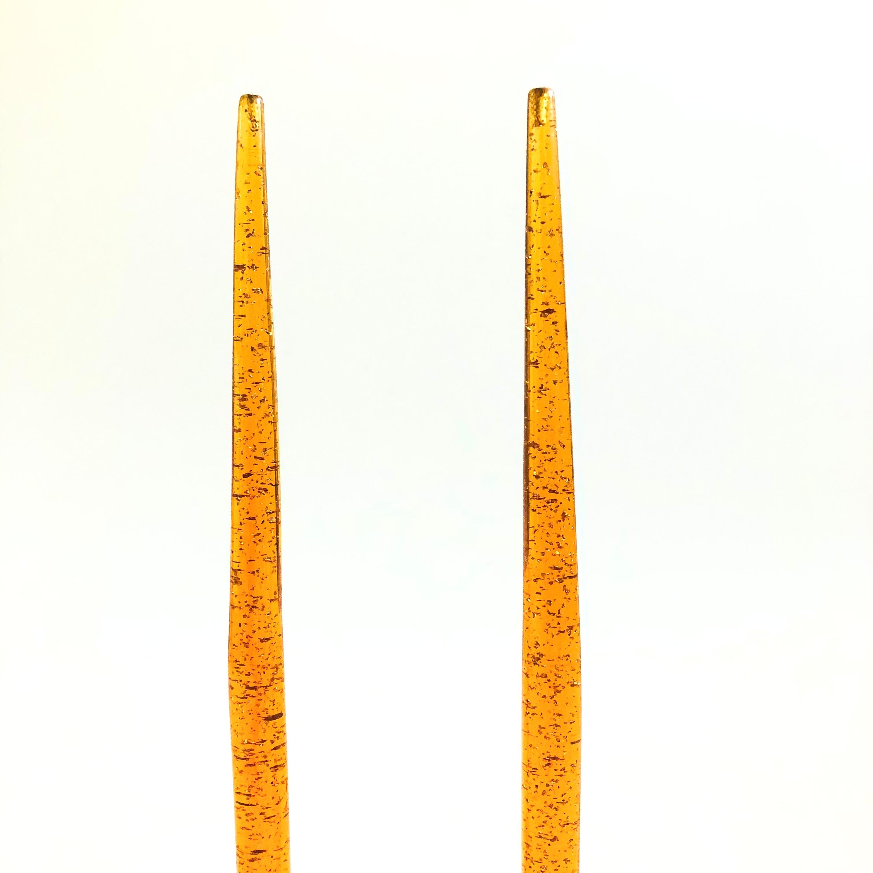 Mid-Century Modern MCM Orange Lucite Candle Holders and Candles - Set of 2