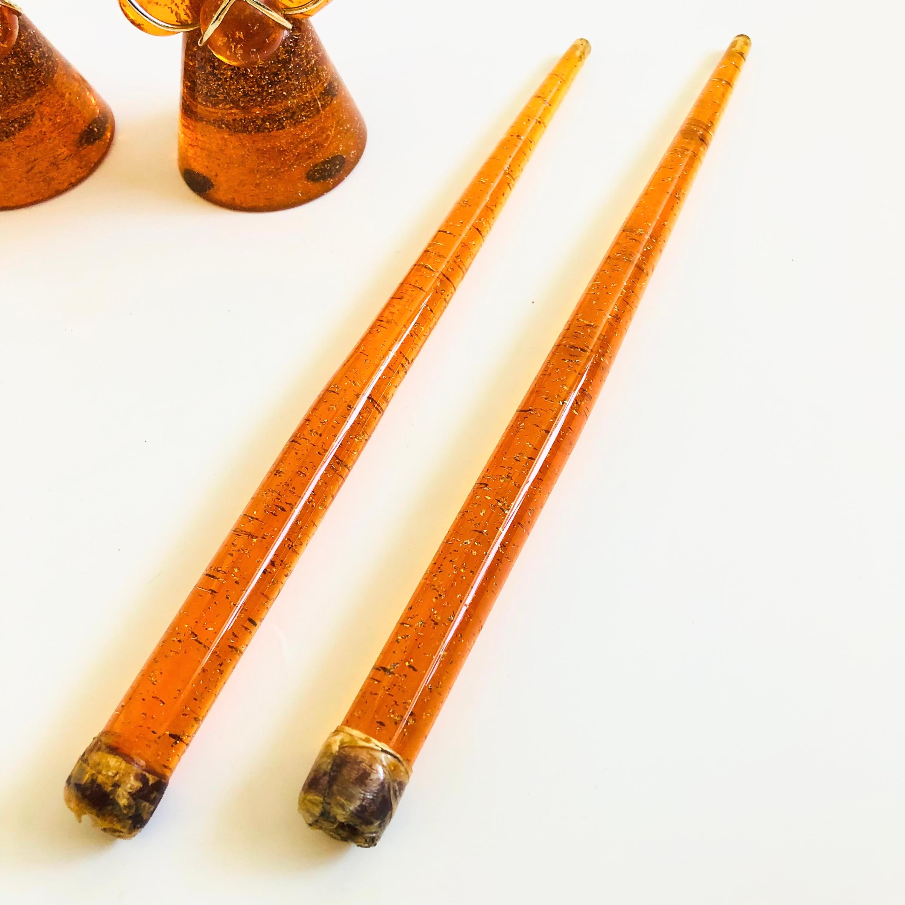 MCM Orange Lucite Candle Holders and Candles - Set of 2 2