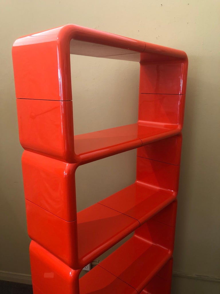 MCM Orange Plastic Modular Shelving "Umbo" System / Bookcase by