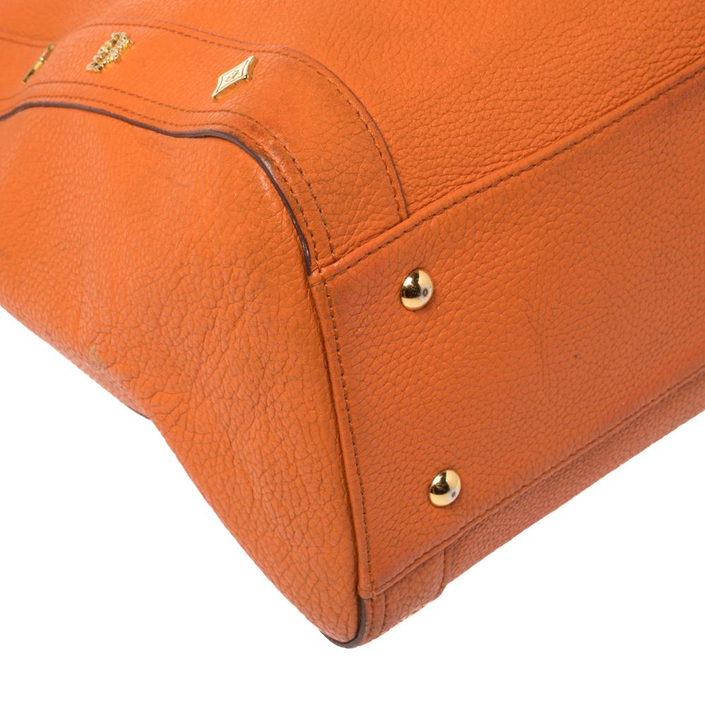 MCM Orange Textured Leather Large Tote For Sale 4