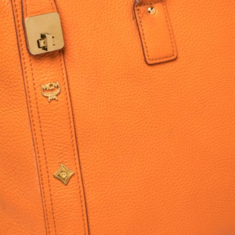MCM Orange Textured Leather Large Tote For Sale 1