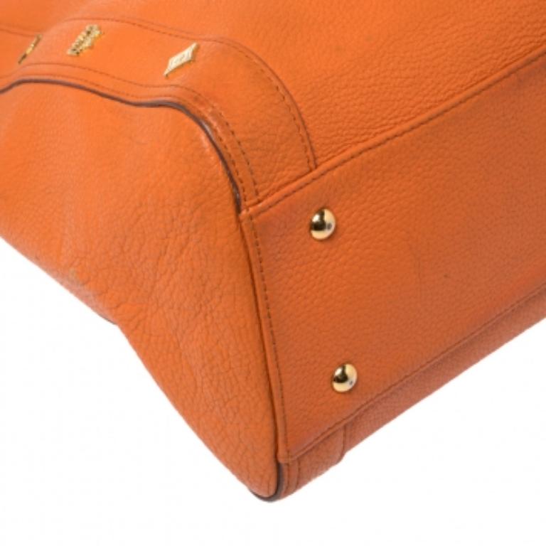 MCM Orange Textured Leather Large Tote For Sale 5