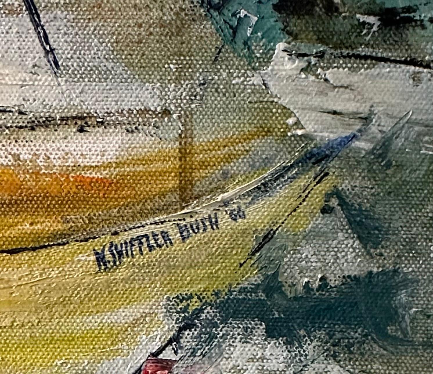 MCM Original Öl auf Leinwand Meereslandschaft / Regatta Gemälde von N. Shiffler Bush, Original im Angebot 3