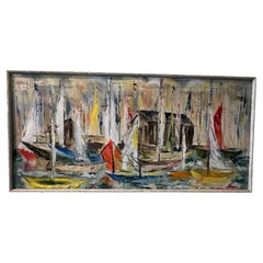 MCM Original Oil on Canvas Seascape / Regatta Painting by N. Shiffler Bush