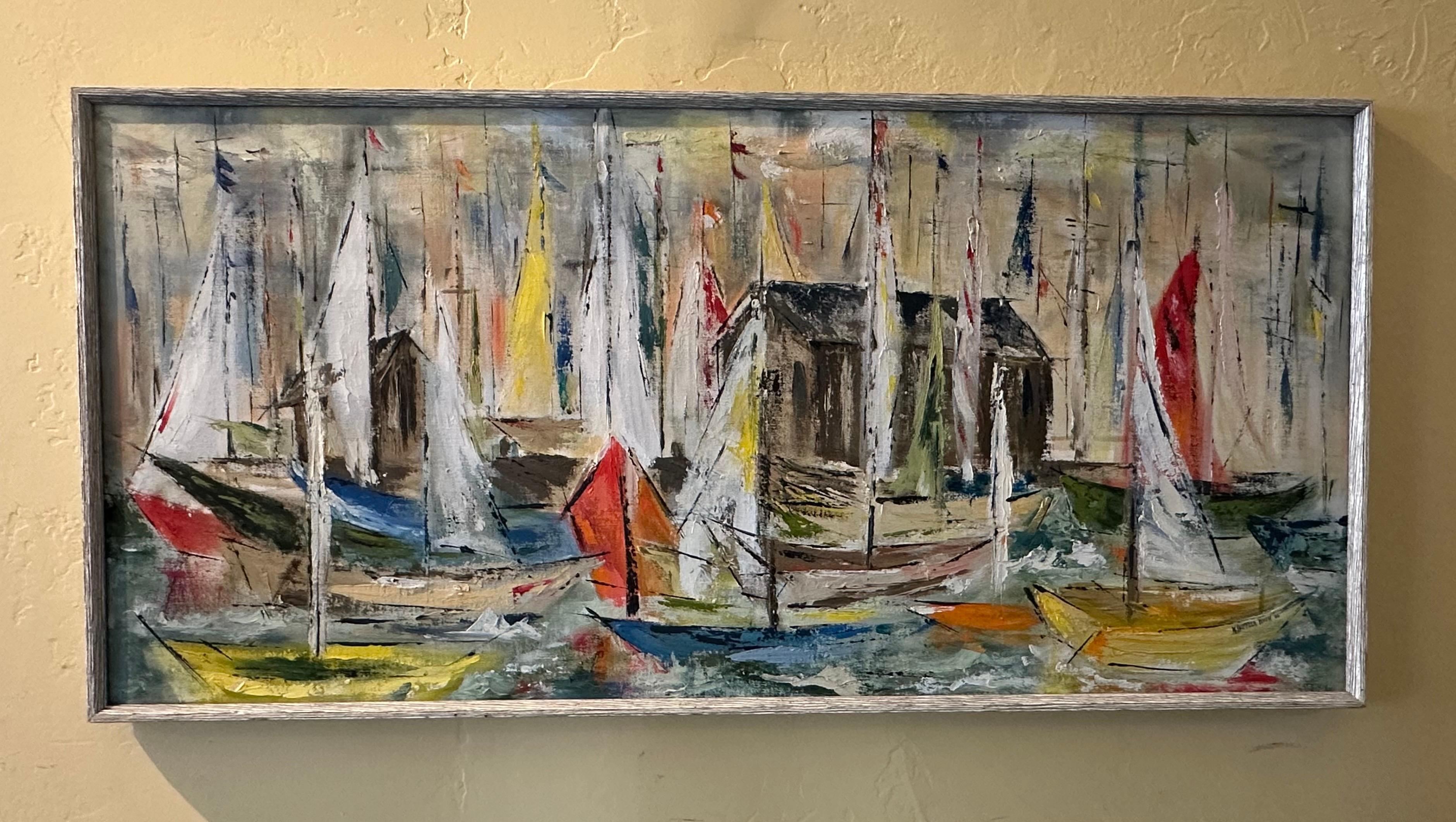 MCM Original Öl auf Leinwand Meereslandschaft / Regatta Gemälde von N. Shiffler Bush, Original (amerikanisch) im Angebot