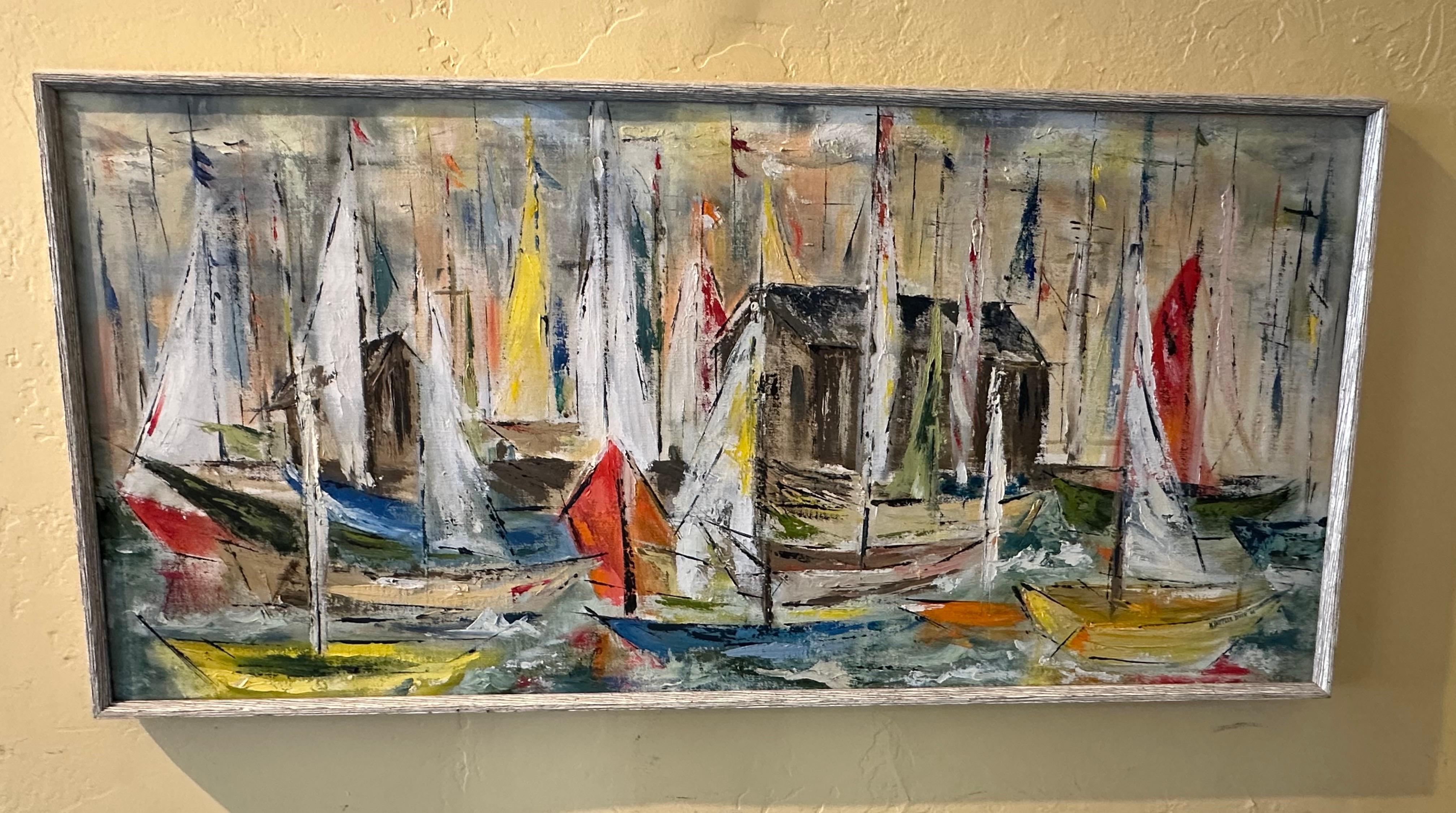 MCM Original Öl auf Leinwand Meereslandschaft / Regatta Gemälde von N. Shiffler Bush, Original (Handbemalt) im Angebot
