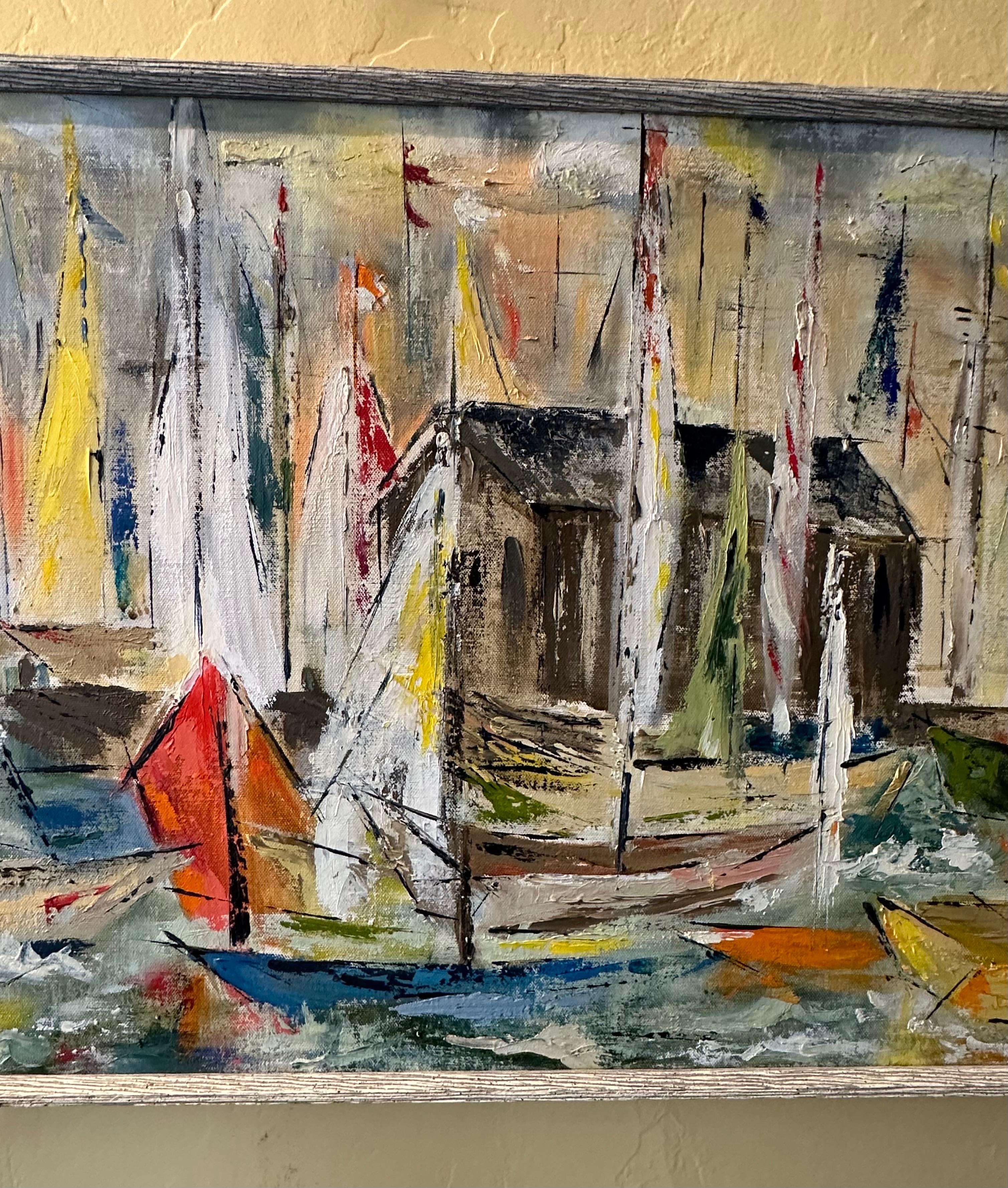 MCM Original Öl auf Leinwand Meereslandschaft / Regatta Gemälde von N. Shiffler Bush, Original (20. Jahrhundert) im Angebot