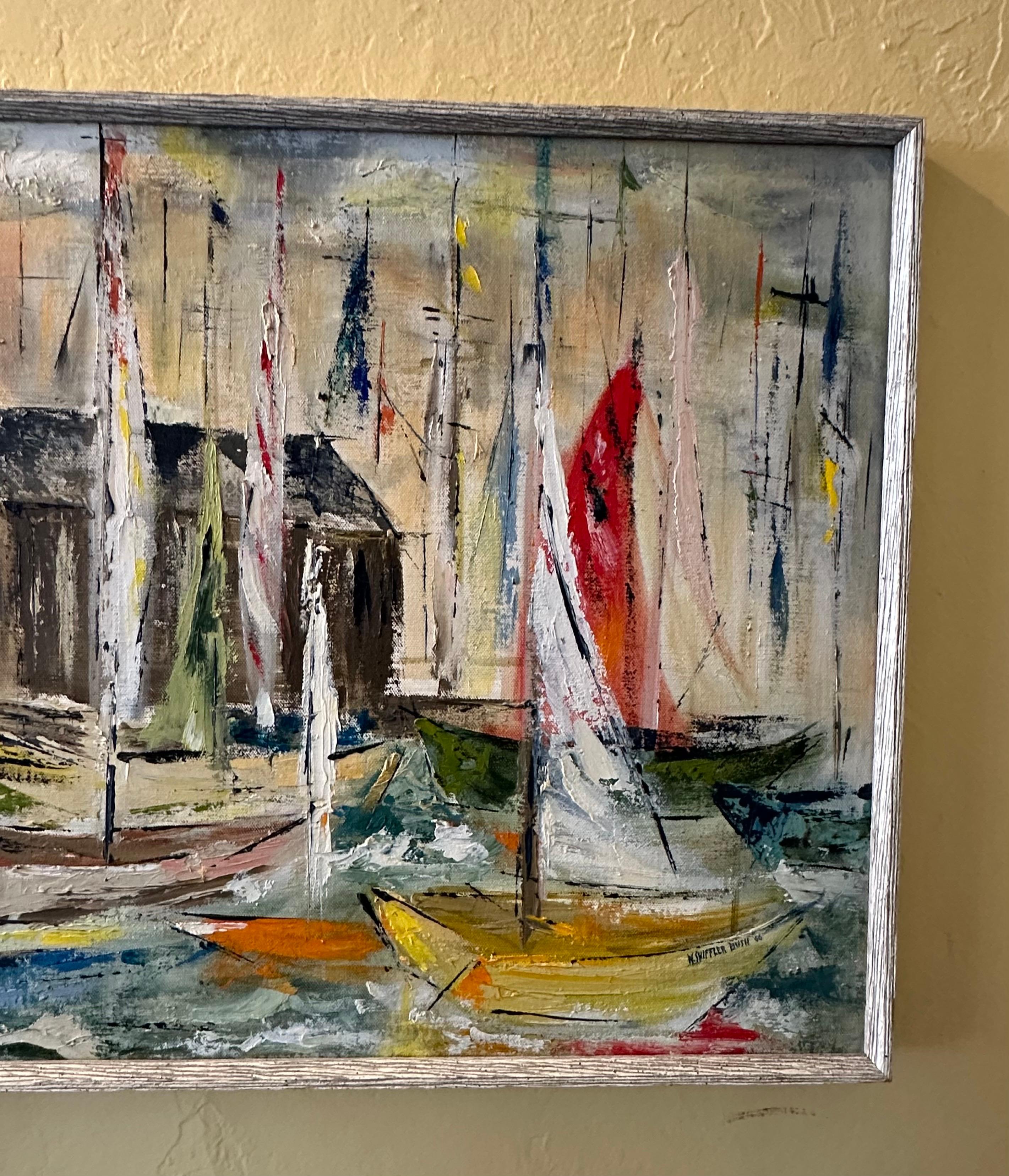 MCM Original Öl auf Leinwand Meereslandschaft / Regatta Gemälde von N. Shiffler Bush, Original (Holz) im Angebot