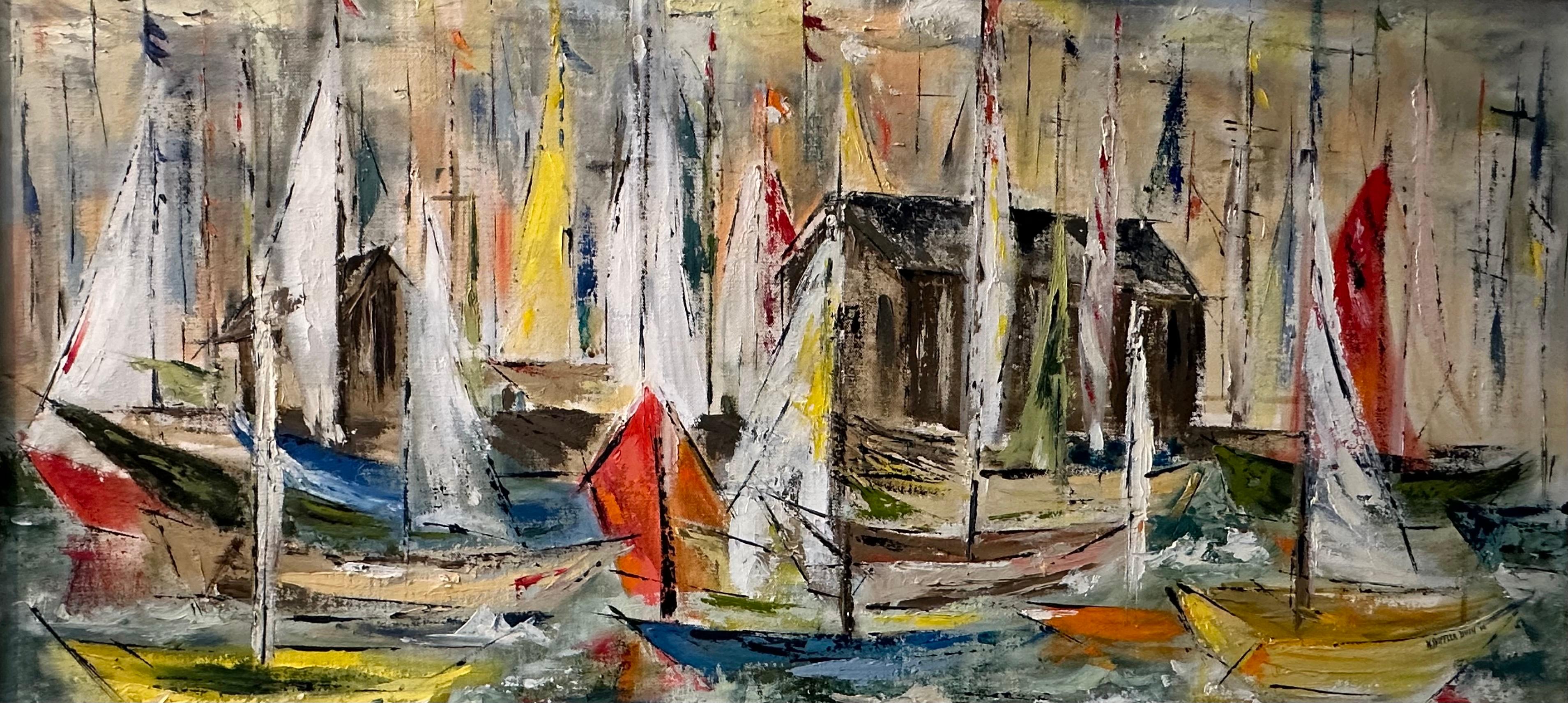 MCM Original Öl auf Leinwand Meereslandschaft / Regatta Gemälde von N. Shiffler Bush, Original im Angebot 1