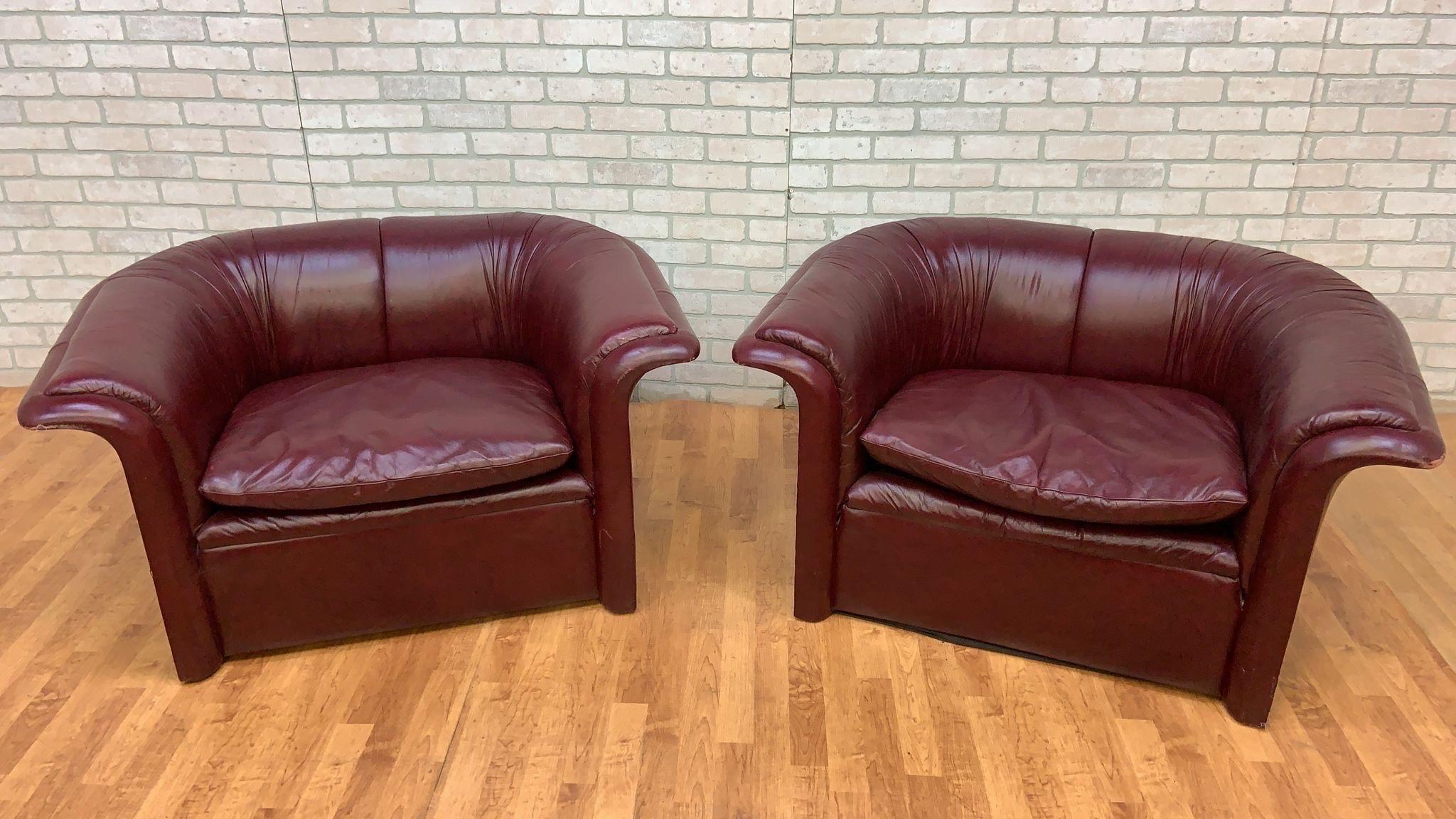 MCM Oversized Flare-Arm Leather Lounges by Dennis Christianson for Dunbar For Sale 1