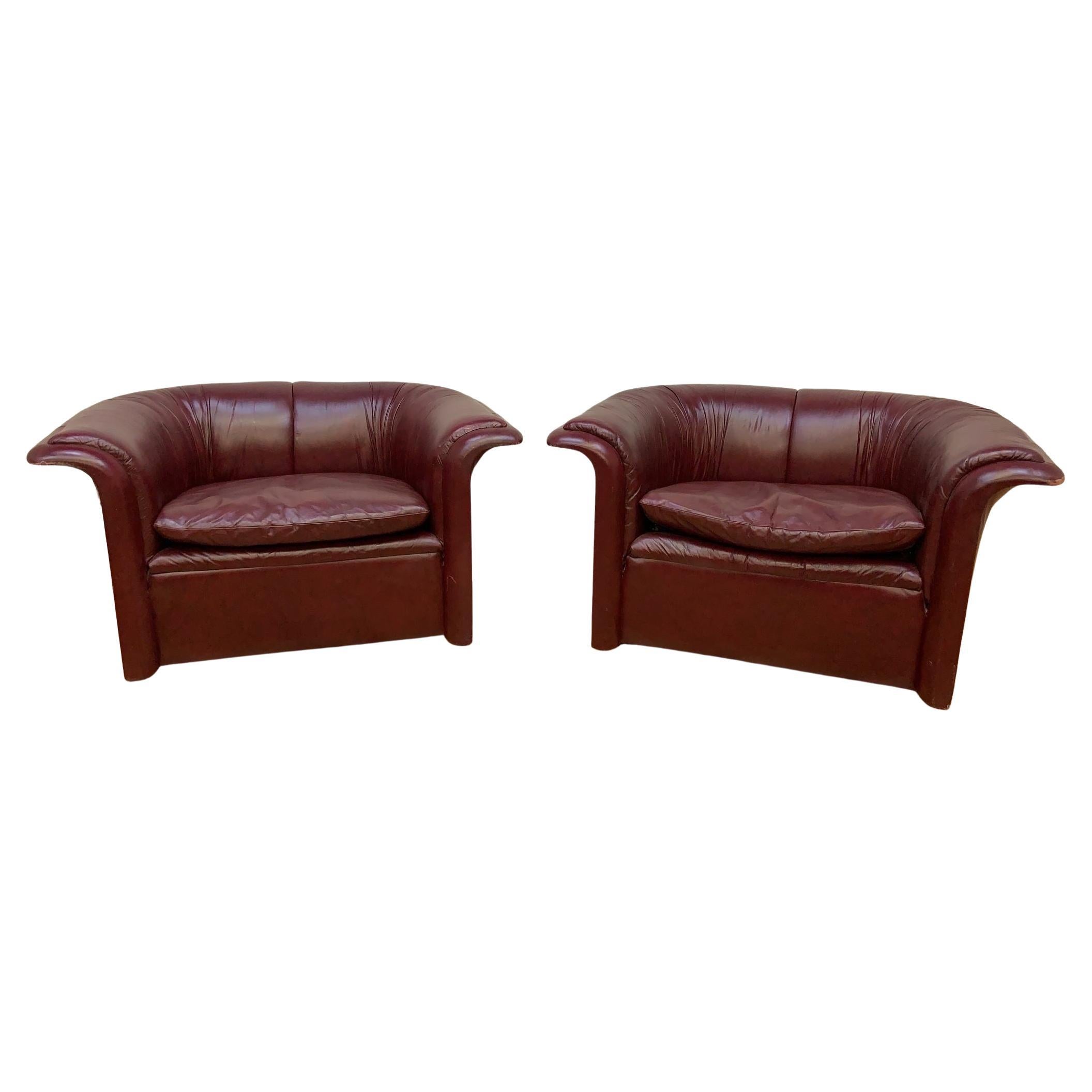 MCM Oversized Flare-Arm Leather Lounges by Dennis Christianson for Dunbar