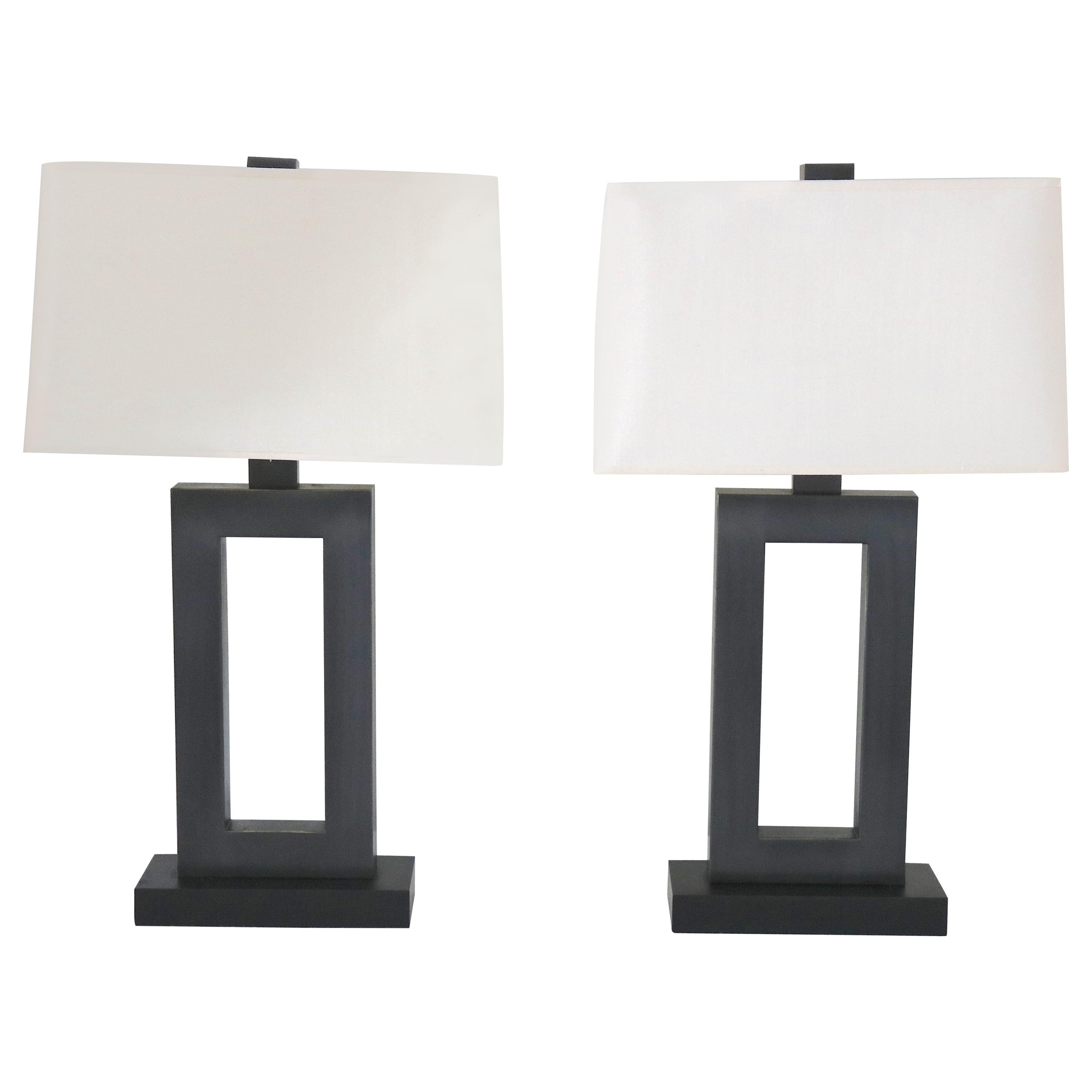 MCM Pair Black Geometric Iron Lamps For Sale at 1stDibs