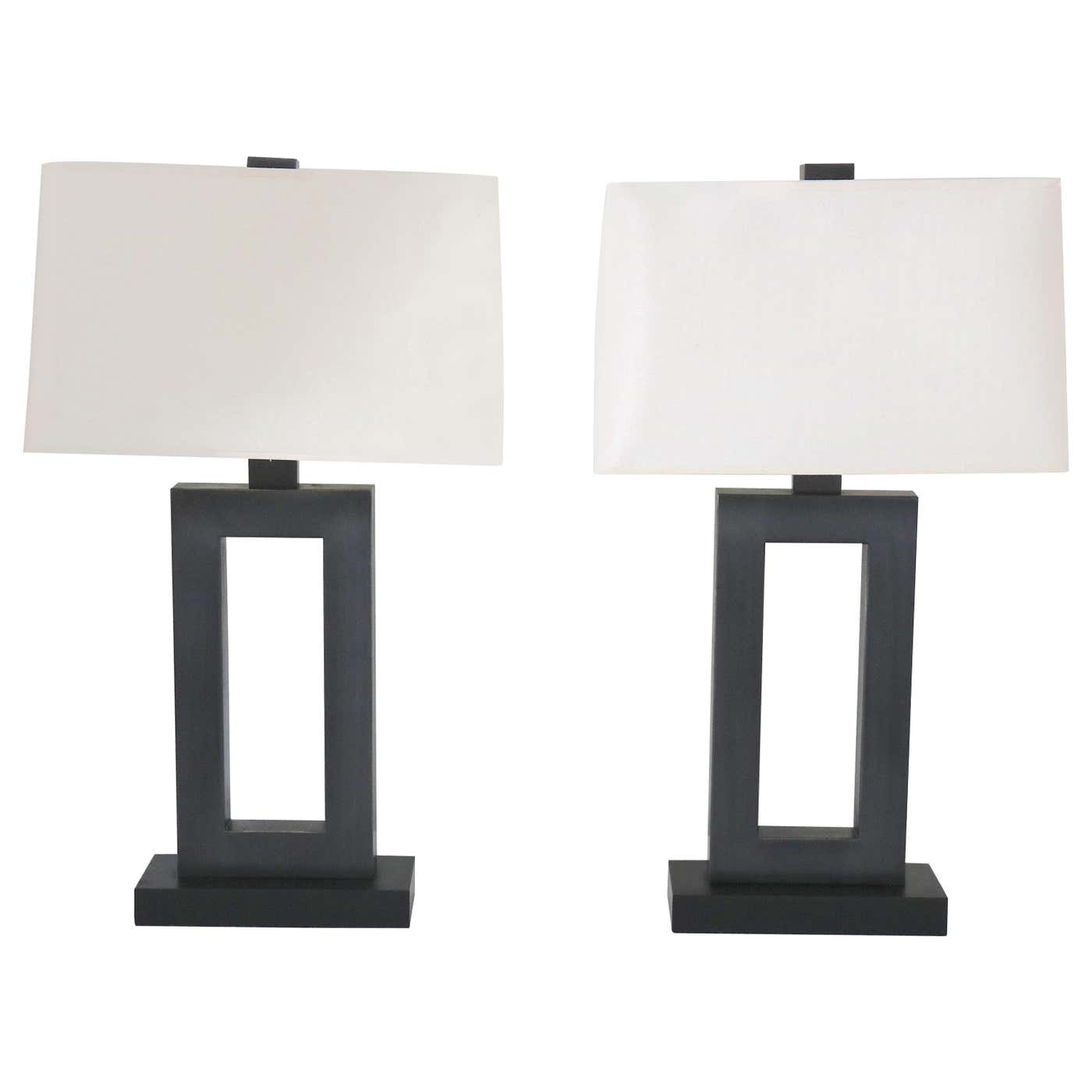 MCM Pair Black Geometric Iron Lamps For Sale at 1stDibs