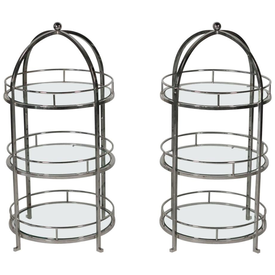 Mcm Pair of Chrome and Glass Cocktail End Tables