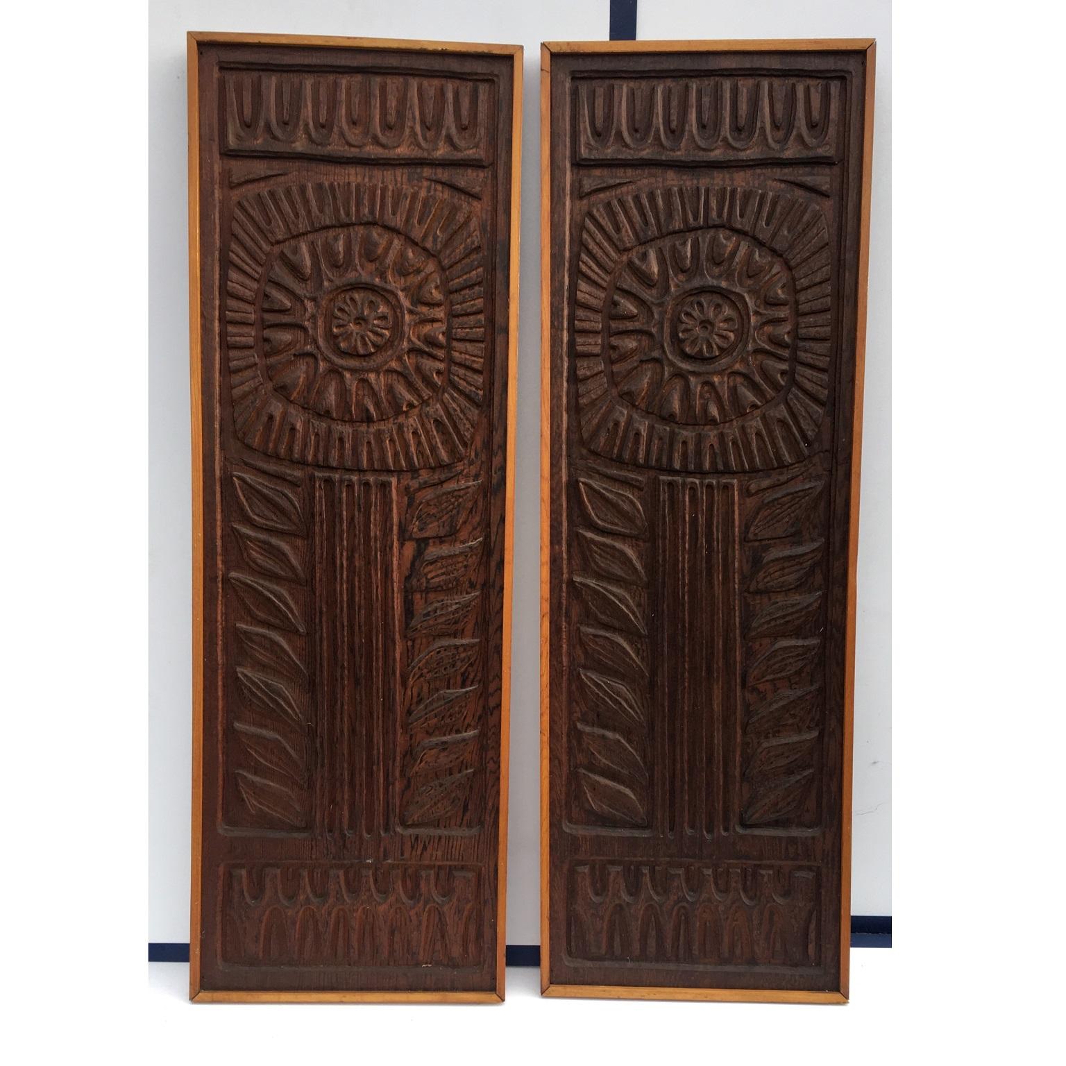 MCM Pair of Evelyn Ackerman Wood Carved Panels for Panelcarve, Joy’s Flower 3