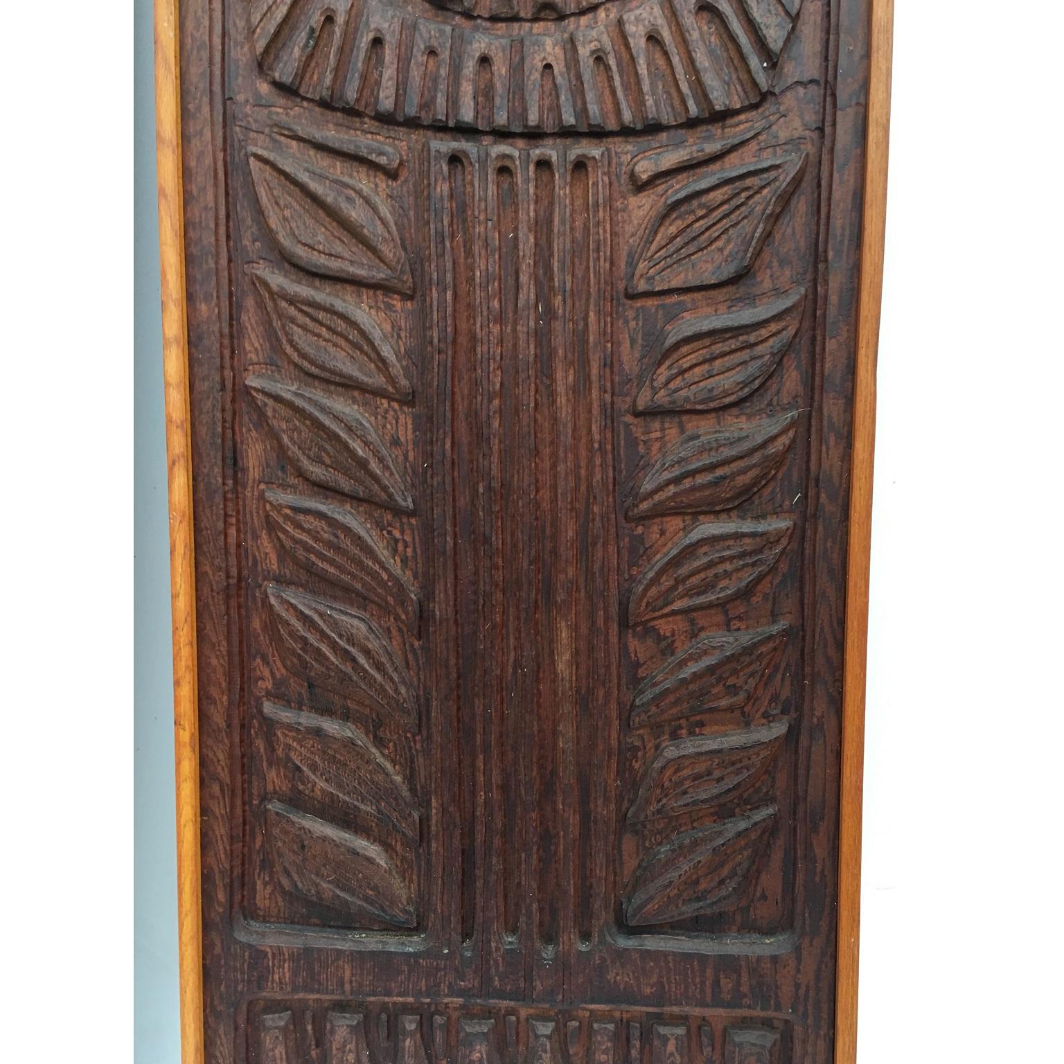 Mid-Century Modern MCM Pair of Evelyn Ackerman Wood Carved Panels for Panelcarve, Joy’s Flower