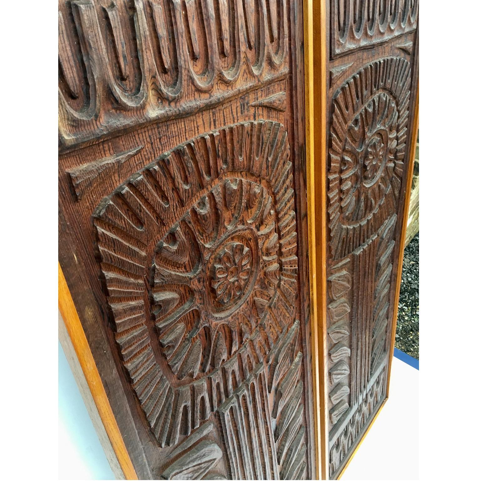 Mid-20th Century MCM Pair of Evelyn Ackerman Wood Carved Panels for Panelcarve, Joy’s Flower