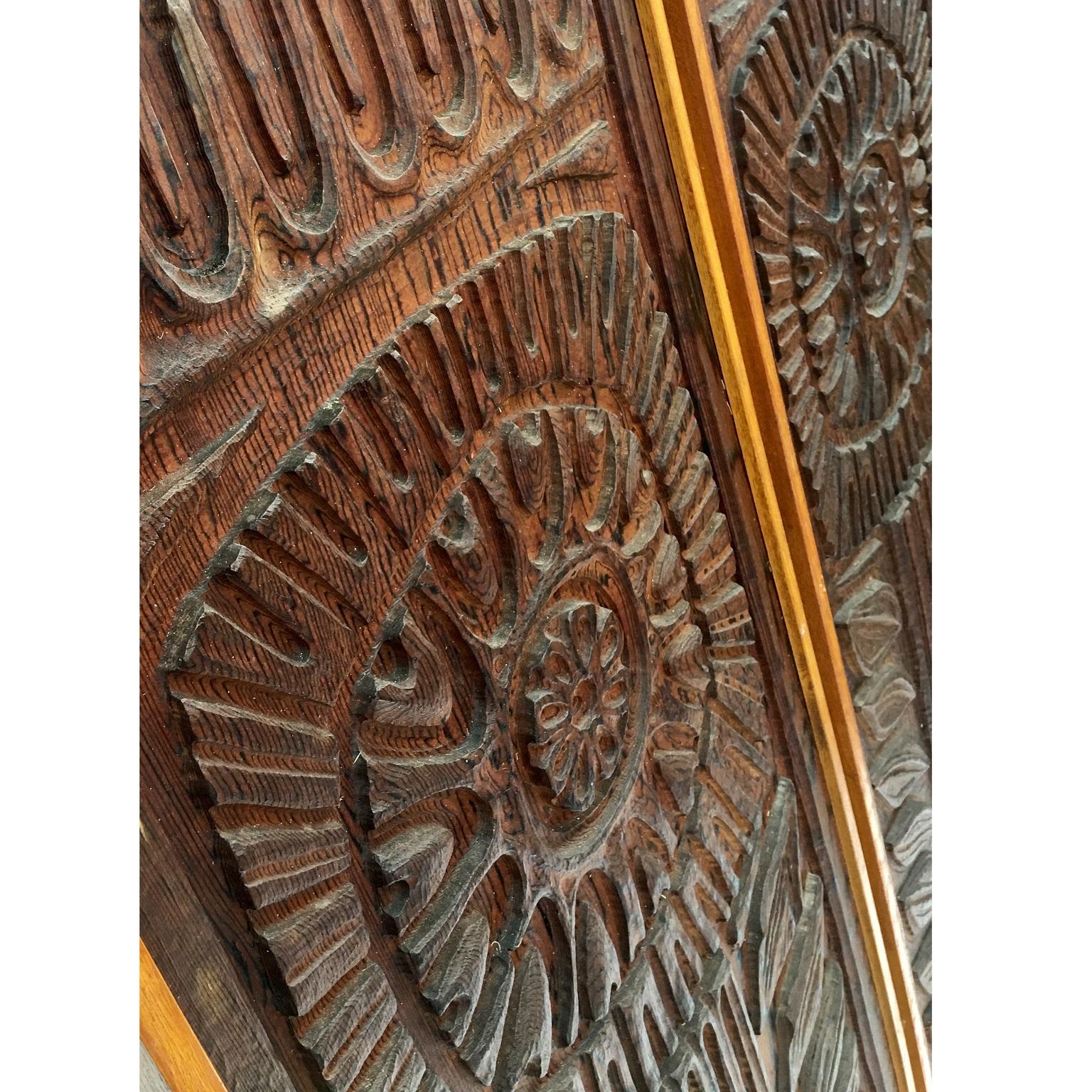 Mid-20th Century MCM Pair of Evelyn Ackerman Wood Carved Panels for Panelcarve, Joy’s Flower