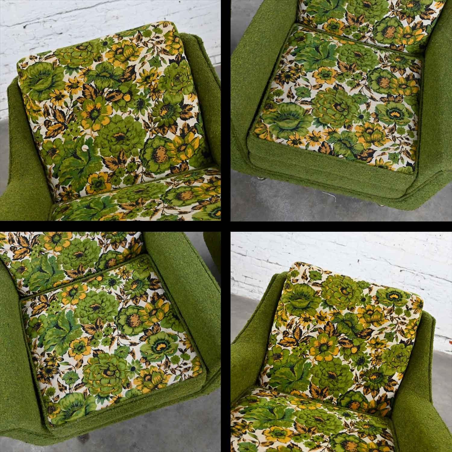 MCM Pair Two-Toned Lounge Chairs by Mastercraft Original Green & Floral Fabric 2